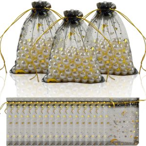 100 bolsas de organza con diseño de estrella y luna, bolsas para joyas, bolsitas para dulces, bolsas de regalo de organza con cordón para bodas, 100 bolsas de organza con diseño de estrella y luna, bolsas para joyas, bolsitas para dulces, bolsas de regalo de organza con cordón para bodas,