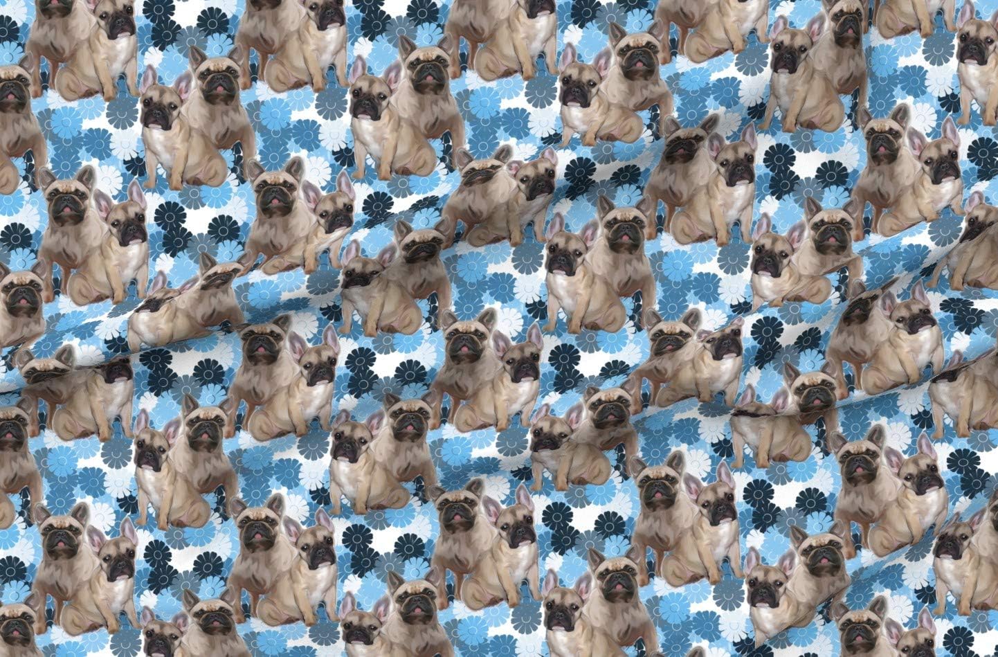 Spoonflower Tela  Bulldog Francés Animales Perros Cachorros Pawprint Flores Impresas en Petal Signature Cotton Fabric by The Yard  Coser Acolchado