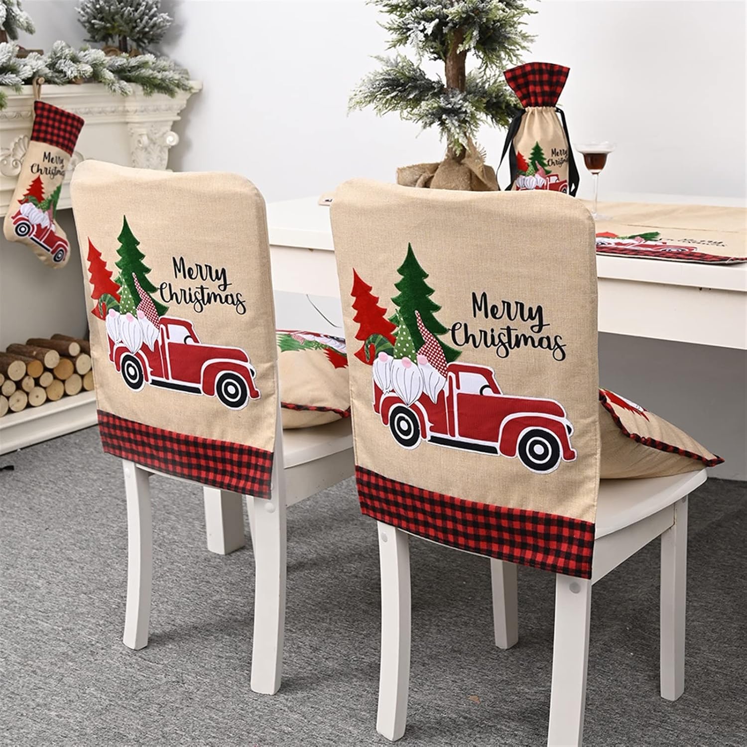 Fundas para sillas de Navidad, 2 piezas, diseño de bosque de gnomos de Navidad, fundas para sillas de automóvil, decoración del hogar para fiesta de