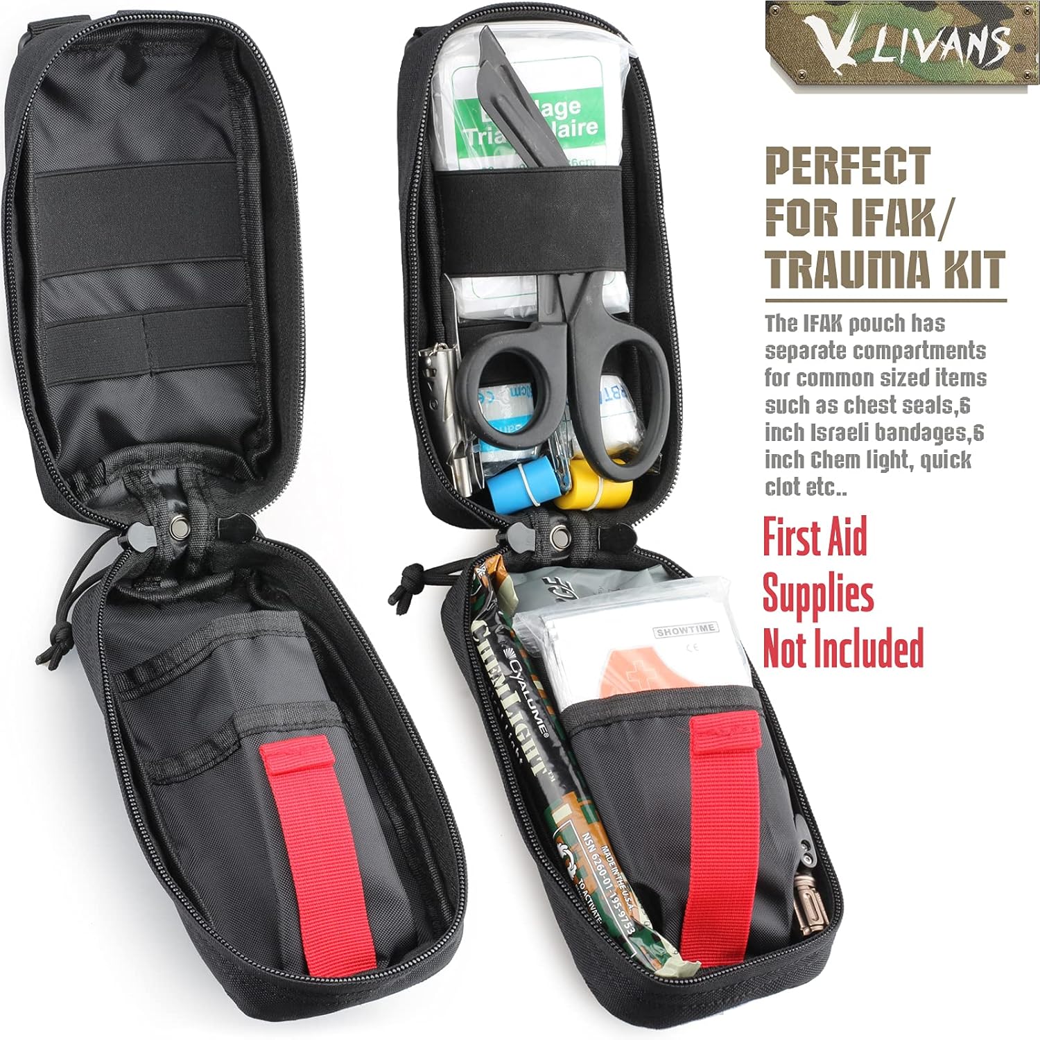 LIVANS Bolsa táctica Molle Medical IFAK, bolsa táctica de primeros auxilios EMT Kit de trauma IFAK bolsa de supervivencia de transporte diario