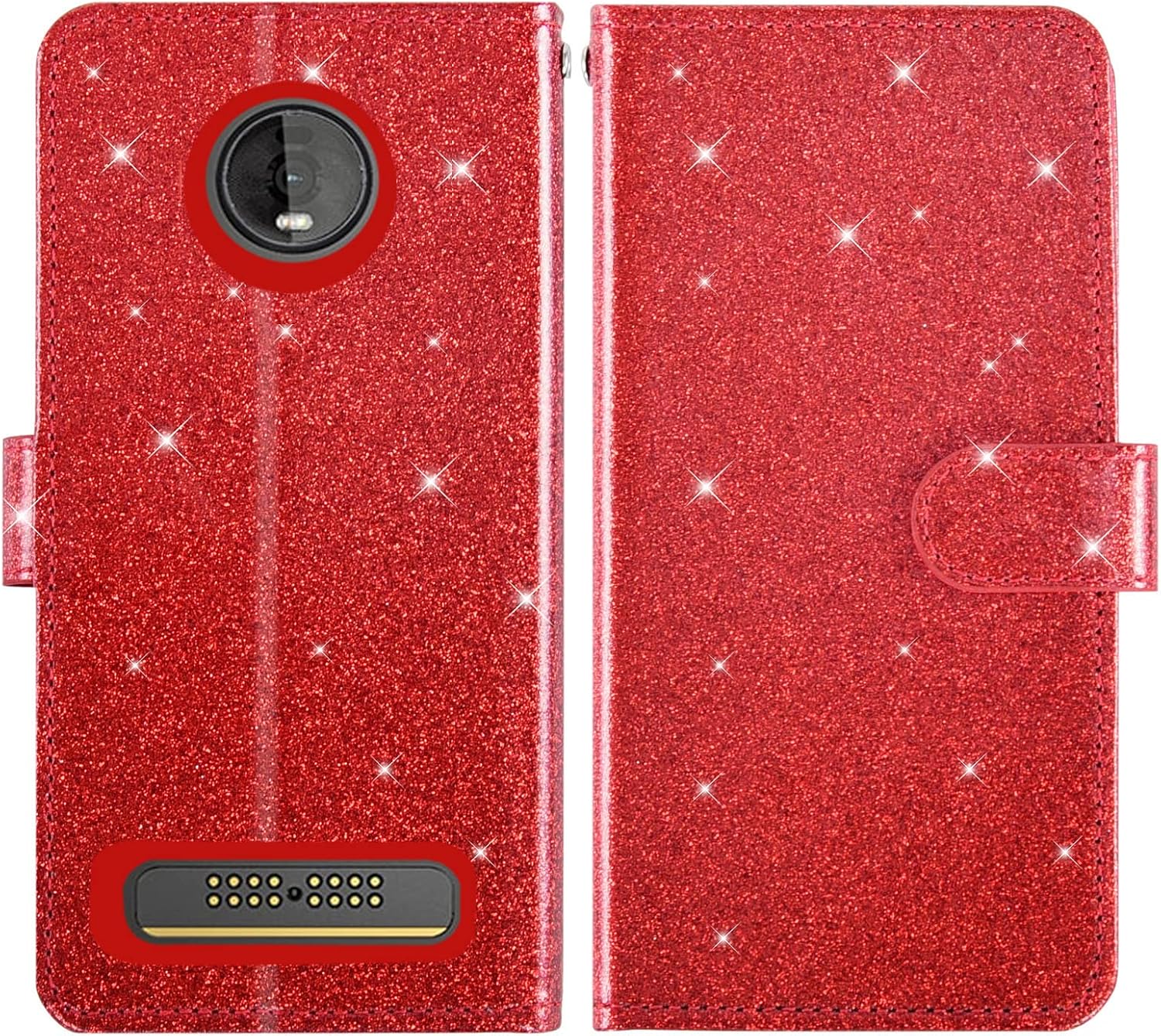 Asuwish Funda de teléfono para Moto Z4Moto Z 4 PlayMotoZ4 Force con protector de pantalla de vidrio templado y cartera con purpurina, soporte para