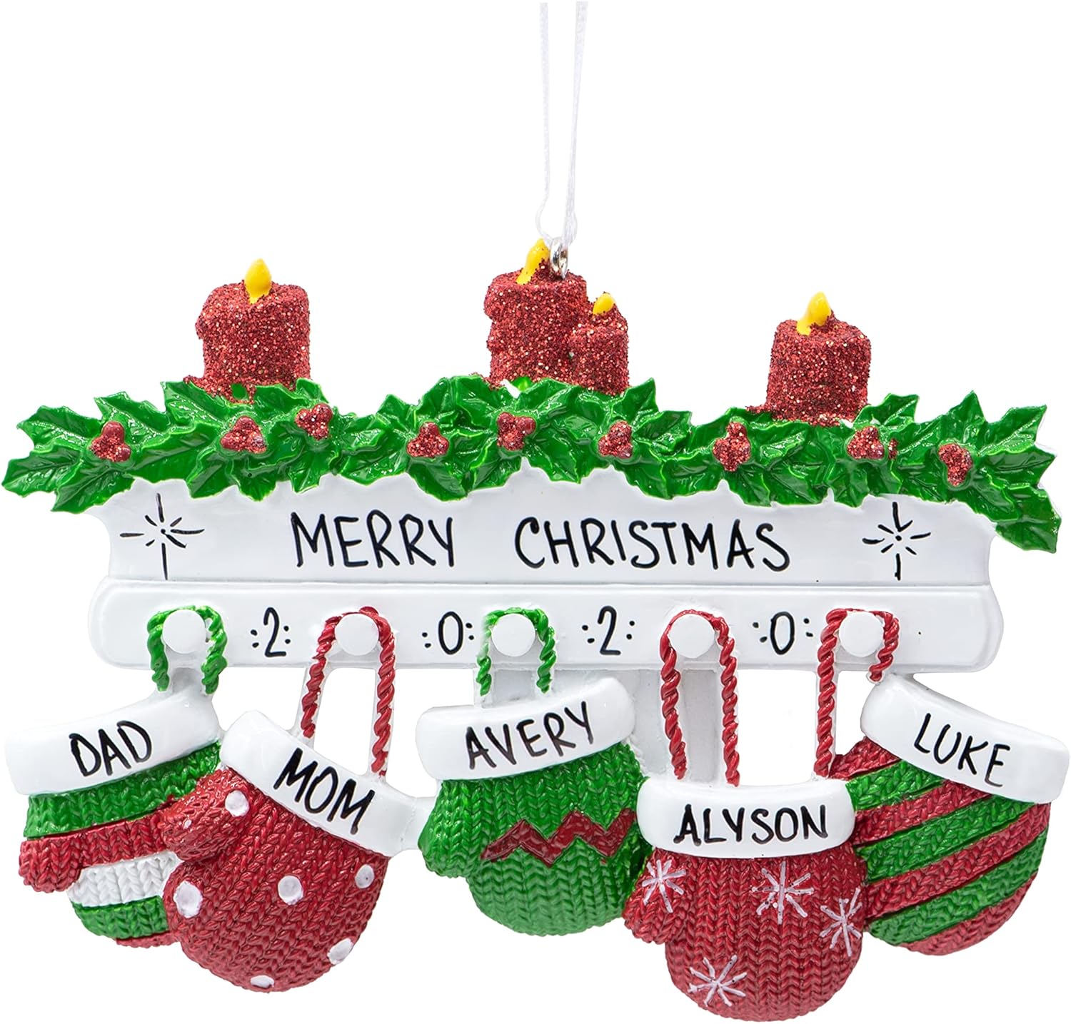 Adorno de Navidad personalizado para familia de 5 miembros 2023  Manoplas con velas con purpurina en la decoración del árbol de Navidad del manto,