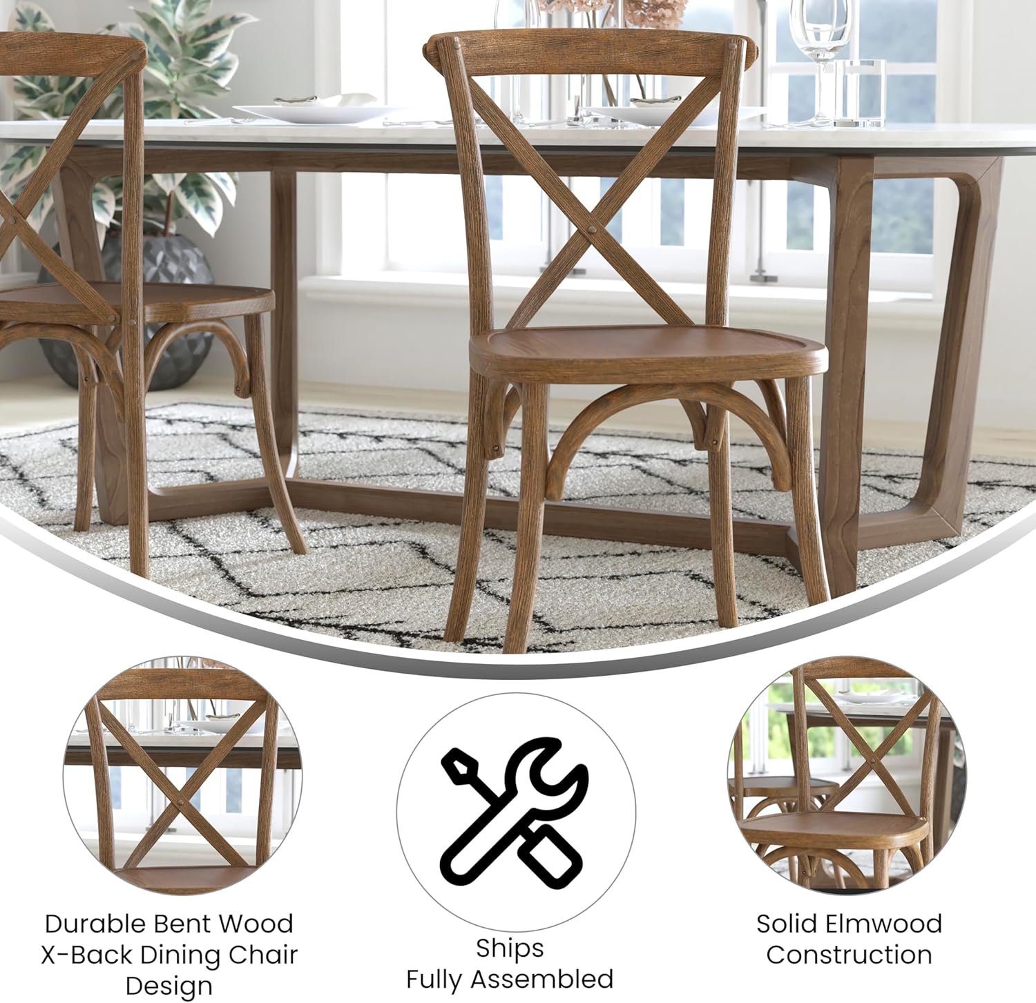 Flash Furniture Paquete de 2 sillas Advantage raspadas a mano con respaldo en X natural oscuro