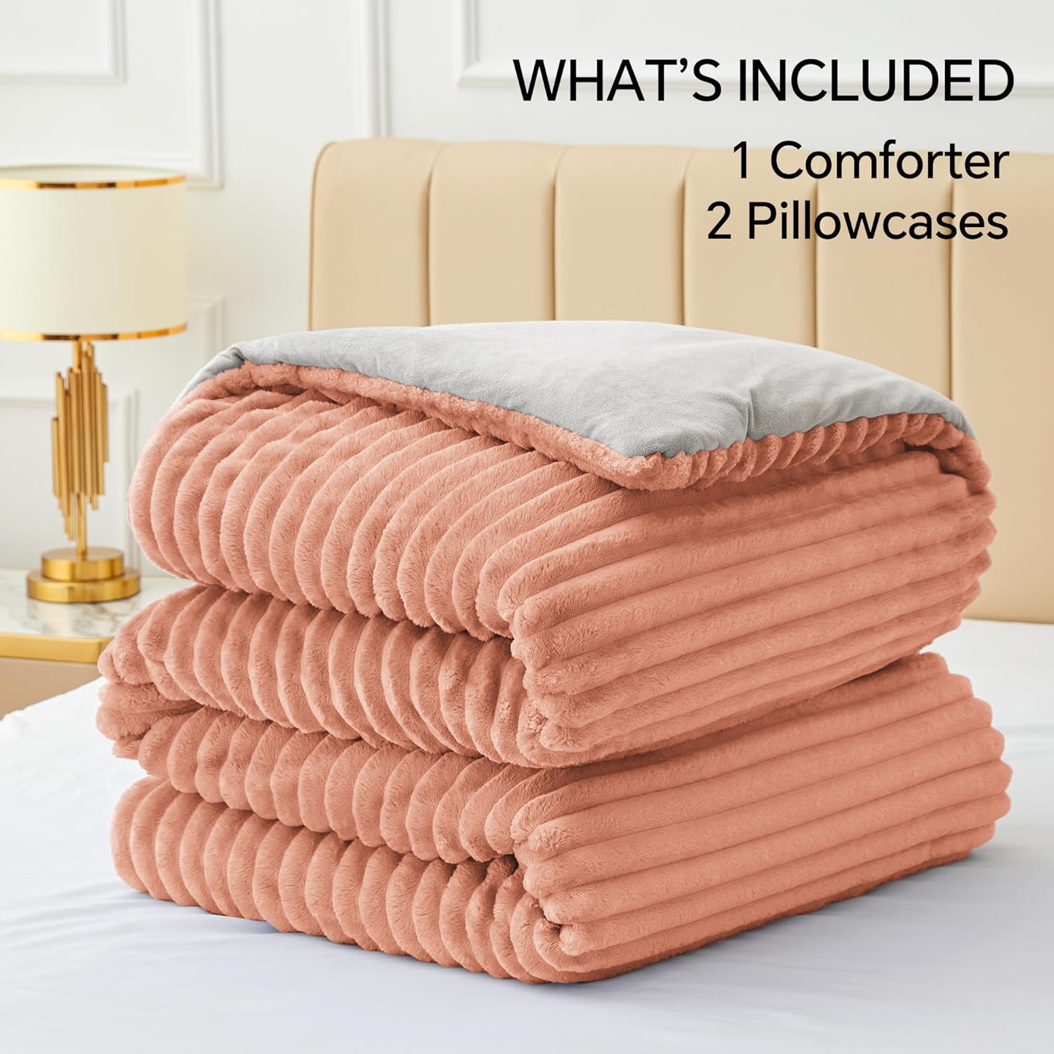 BEDELITE Juego de edredón de forro polar tamaño Queen, ropa de cama coral mullida, súper suave y cálida, juego de cama pesado de lujo para invierno
