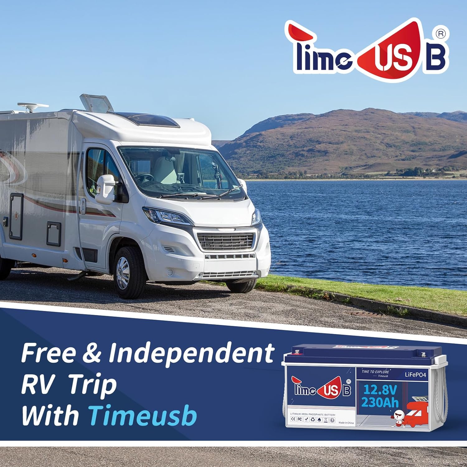 Timeusb Batería LiFePO4 de 12 V 230 Ah, BMS de 150 A incorporada, salida de potencia máxima de 1920 W y batería de litio de energía de 2944 Wh,