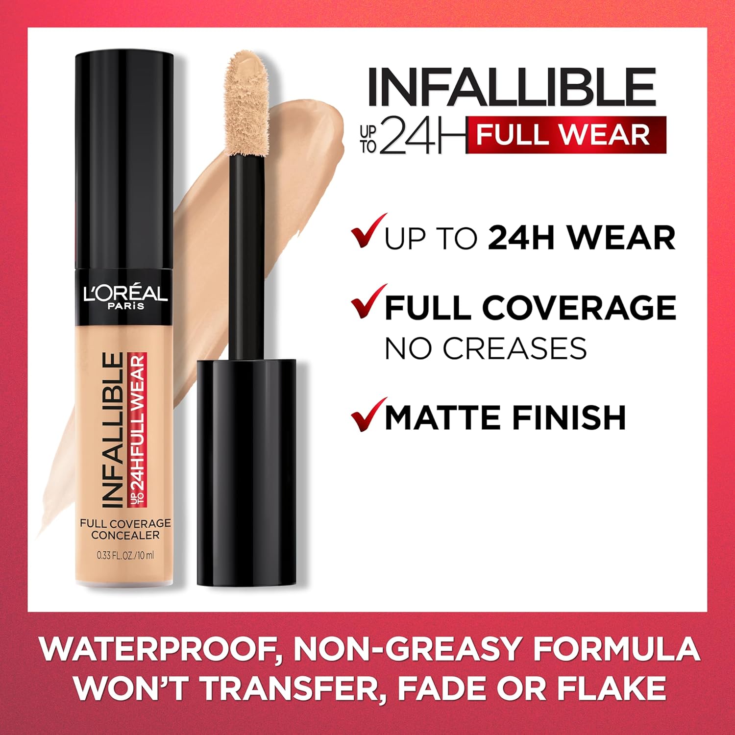 L’oreal Paris Cosmetics – Corrector impermeable, cobertura completa, vainilla, 0.33 onzas fluidas