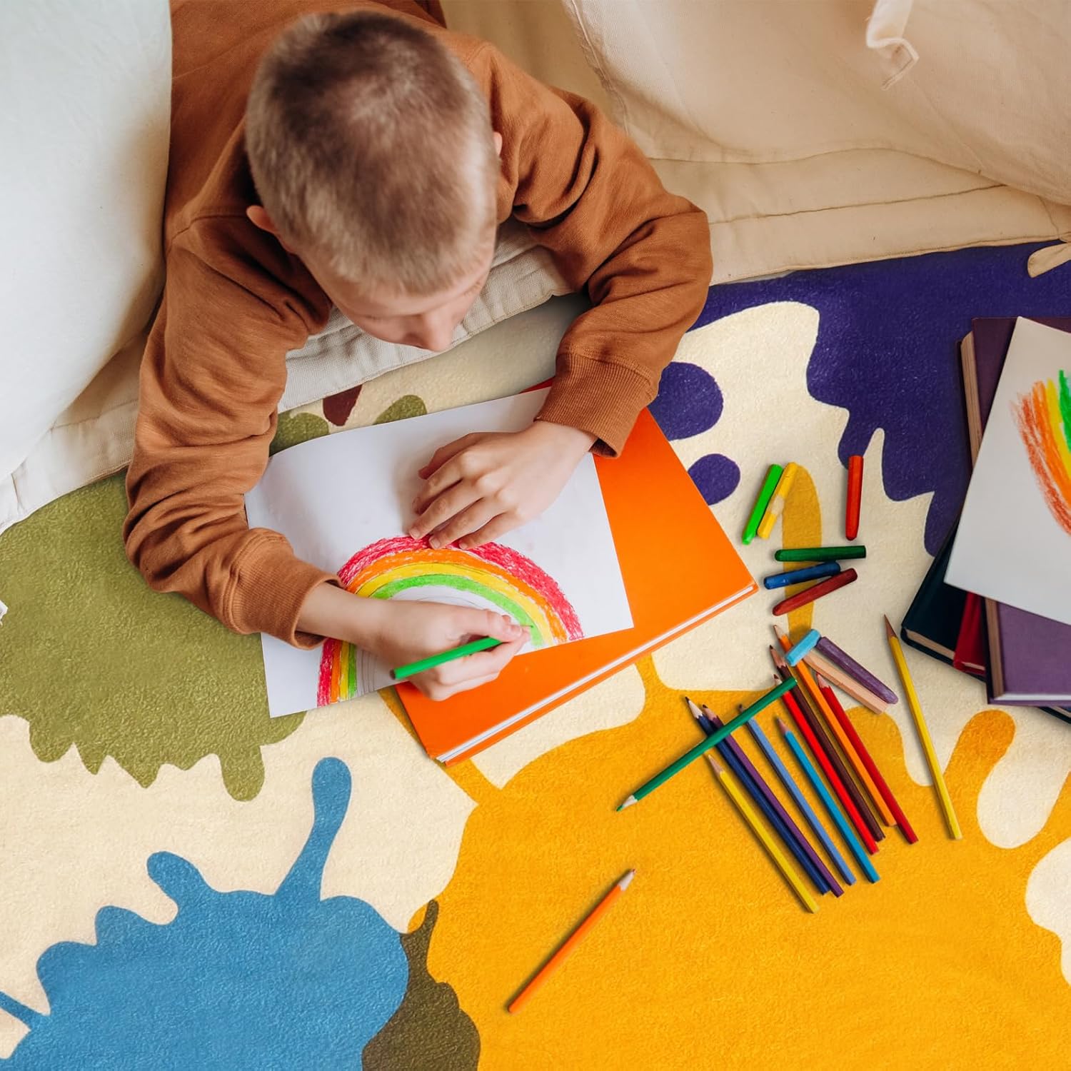Alfombra artística para dormitorio, 4 x 6 pies, lavable a máquina, alfombra para niños para sala de juegos, alfombra de área de arco iris para aula,
