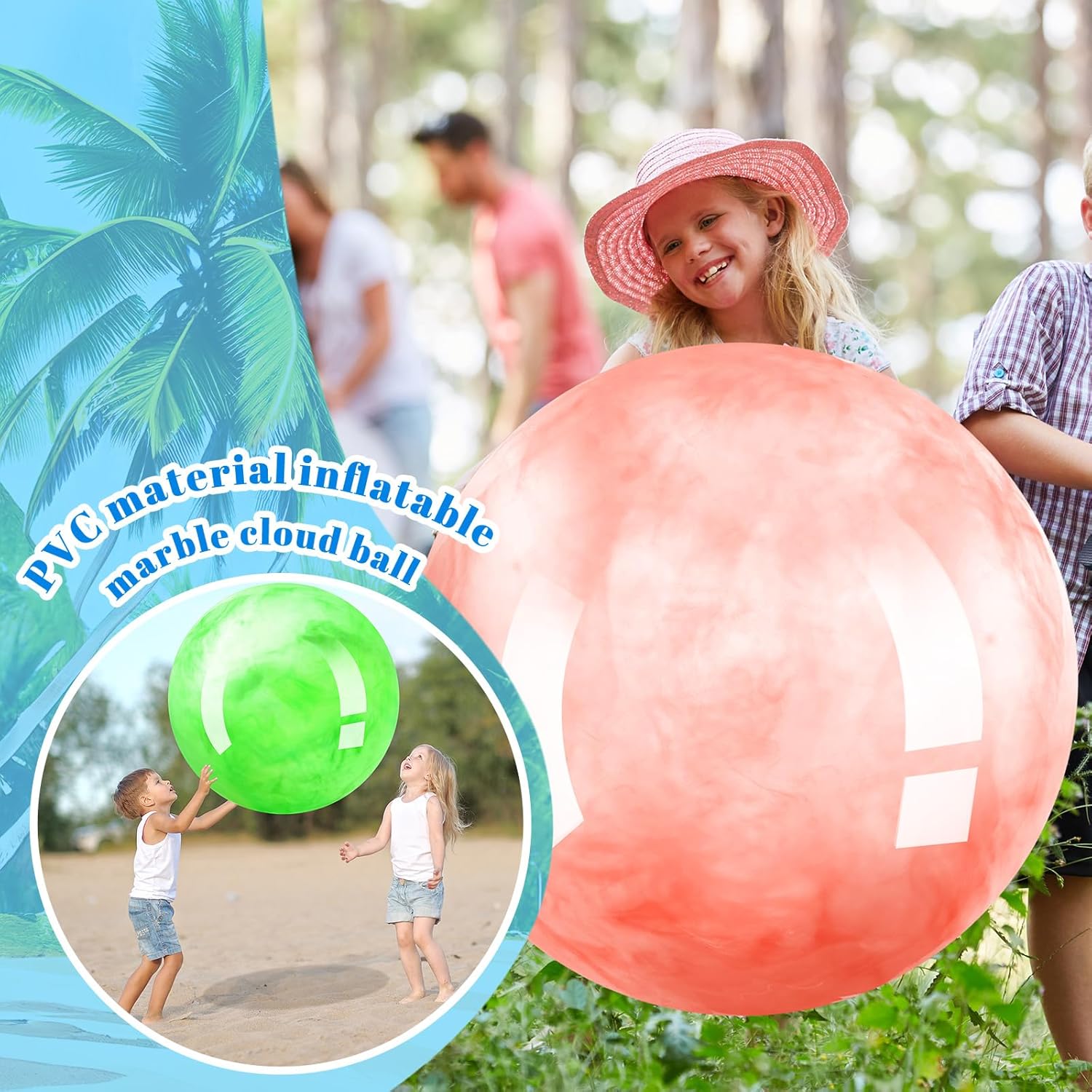 2 pelotas de playa inflables gigantes marmoleadas, bolas de playa grandes inflables de kickball grande para playa, piscina, fiesta, juguetes para