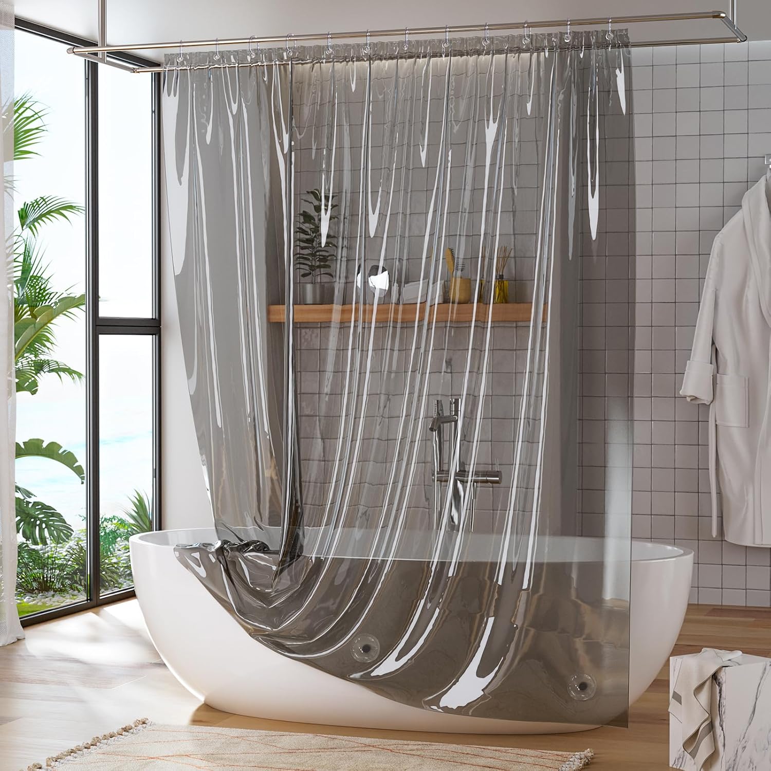 Titanker Forro de cortina de ducha, forro de ducha de plástico PEVA, 72 x 72 pulgadas, ligero, impermeable, para baño, con imanes y ojales