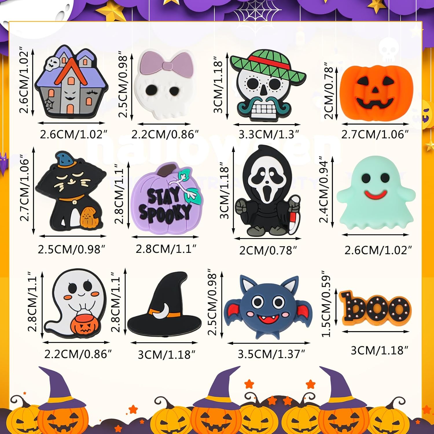 12 cuentas focales de silicona para Halloween, cuentas de silicona de Halloween para llaveros, fabricación de joyas, cuentas focales de Halloween