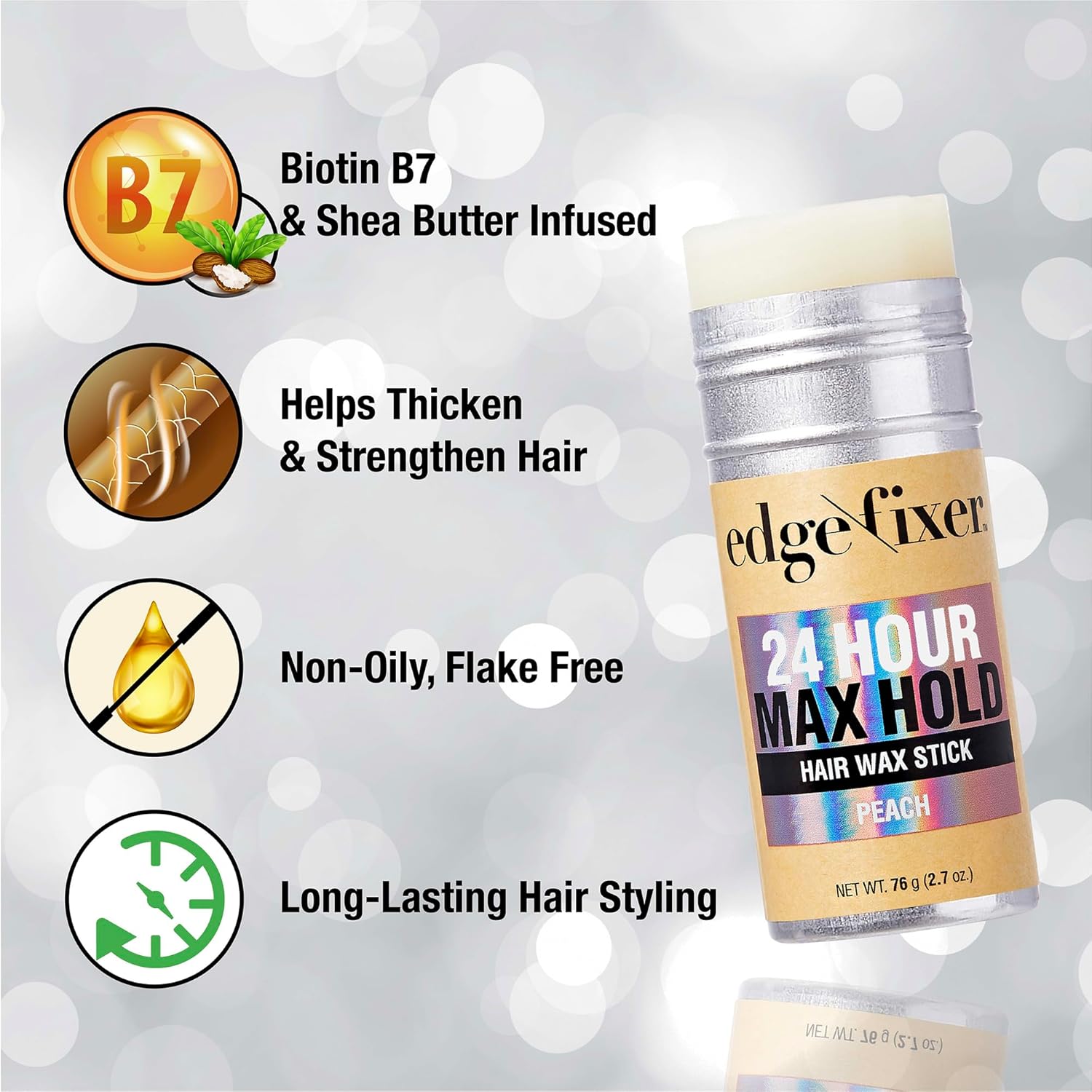 Red by Kiss Cera para el cabello 24HR Max Hold Edge Fixer Control Pomada antiadherente, no grasa, sin escamas, cera para peinar el cabello, 2.7