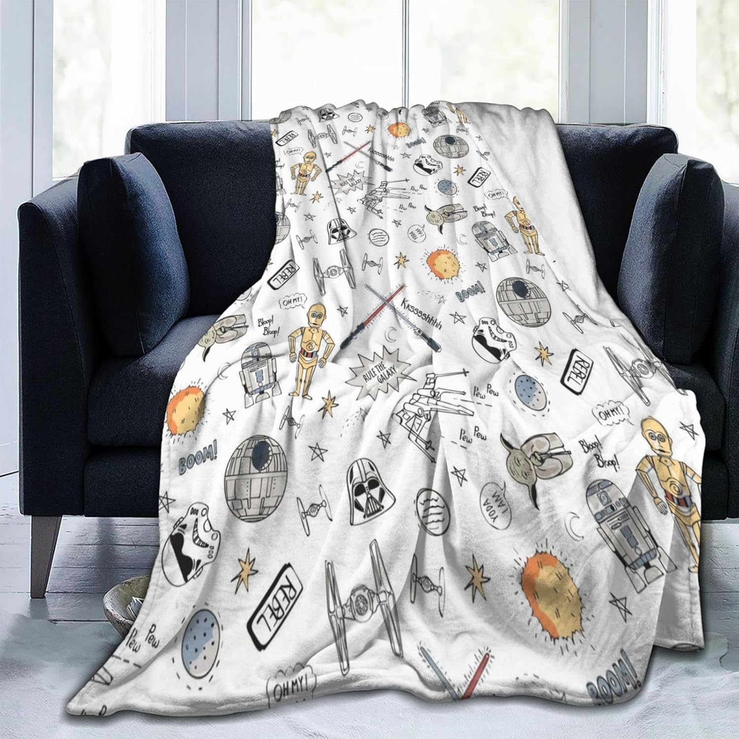 HTZXWK Manta de película espacial de dibujos animados para sofá, manta ligera y acogedora de franela de felpa cálida para niños, adolescentes y