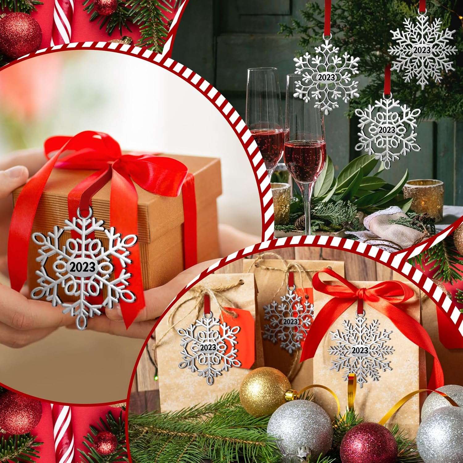 Adorno de Navidad de metal con copos de nieve para árbol de Navidad, copos de nieve, decoraciones colgantes de Navidad para árbol de Navidad,