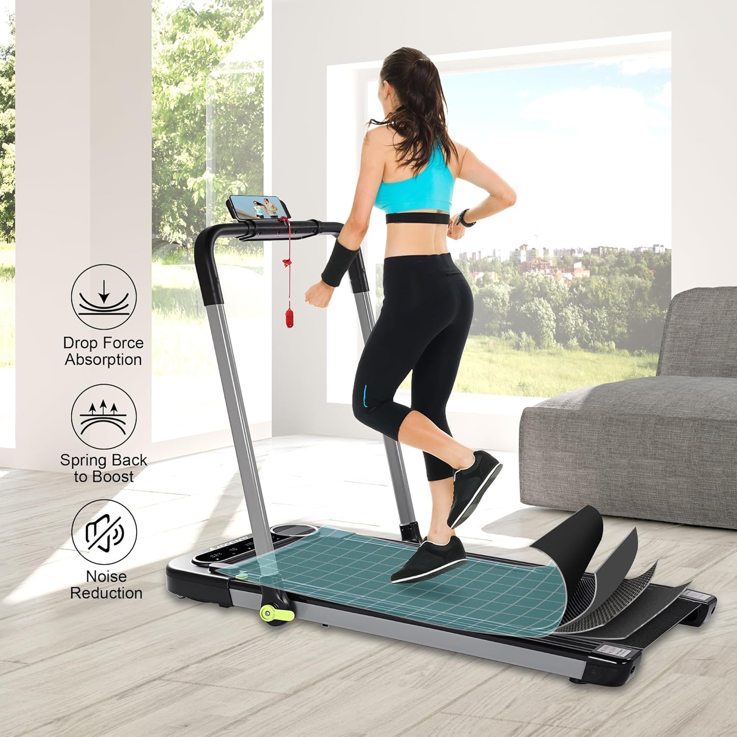 Caminadora 2 en 1 para usar debajo del escritorio, para uso en la oficina en casa con altavoz Bluetooth, 2.5 HP, máquina de correr para correr,