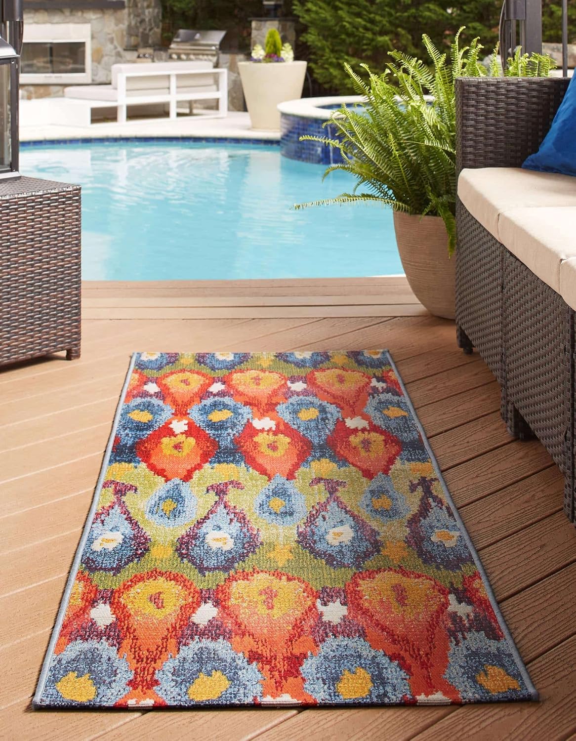 Unique Loom Outdoor Modern Collection – Alfombra de área Ikat (2′ x 5′ 1″, multi borgoña)