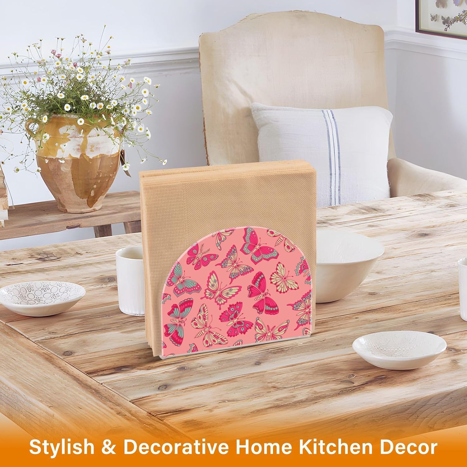 Napkin Holder Butterflies Pattern Napkin Holders for Tables, Clear Acrylic Napkin Holders Cocktail Napkin Holder for Kitchen Restaurant Bar Home