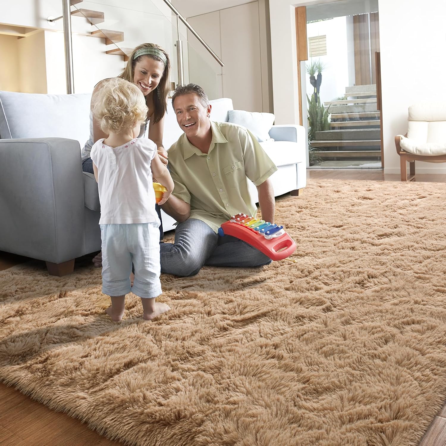 YJ.GWL Alfombras de área de 8 x 10 pies para sala de estar, ultra suaves y esponjosas, alfombra de dormitorio beige, alfombra grande antideslizante