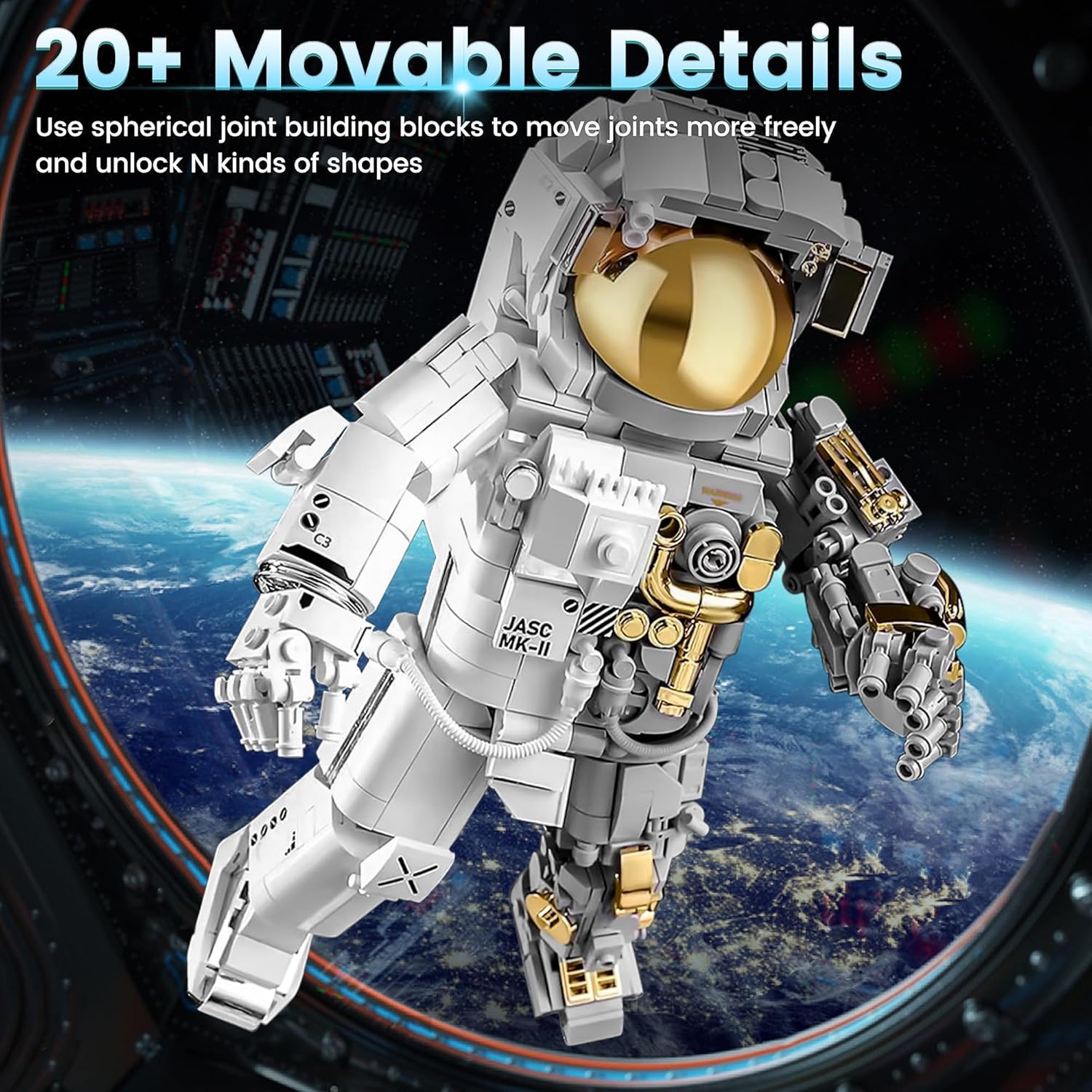 Juego de bloques de construcción de astronautas espaciales, 966 piezas de astronauta para adultos, kit de construcción espacial, juguetes regalos