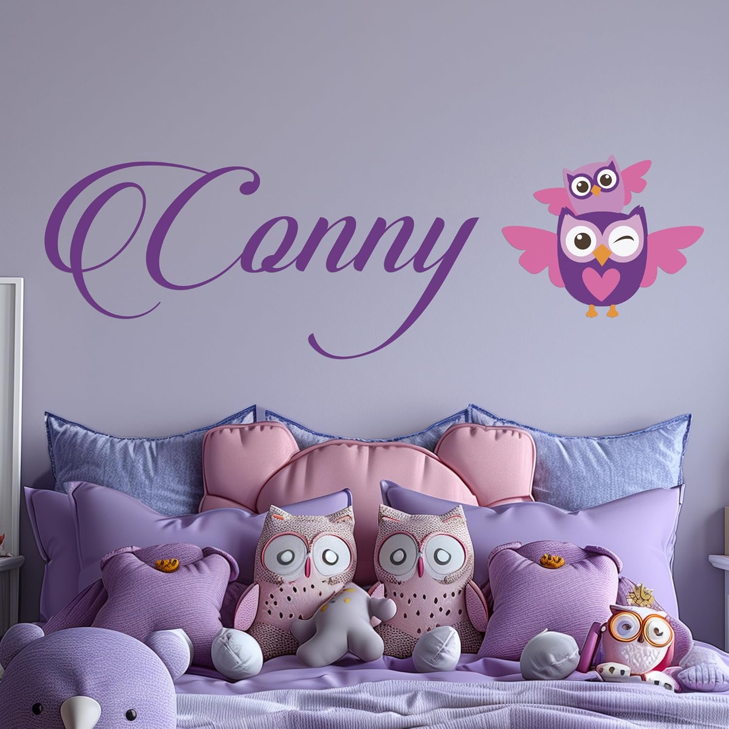 Cryptonite Decoración de la habitación del bebé de búho, calcomanía de pared con nombre personalizado, listo para usar, totalmente personalizable