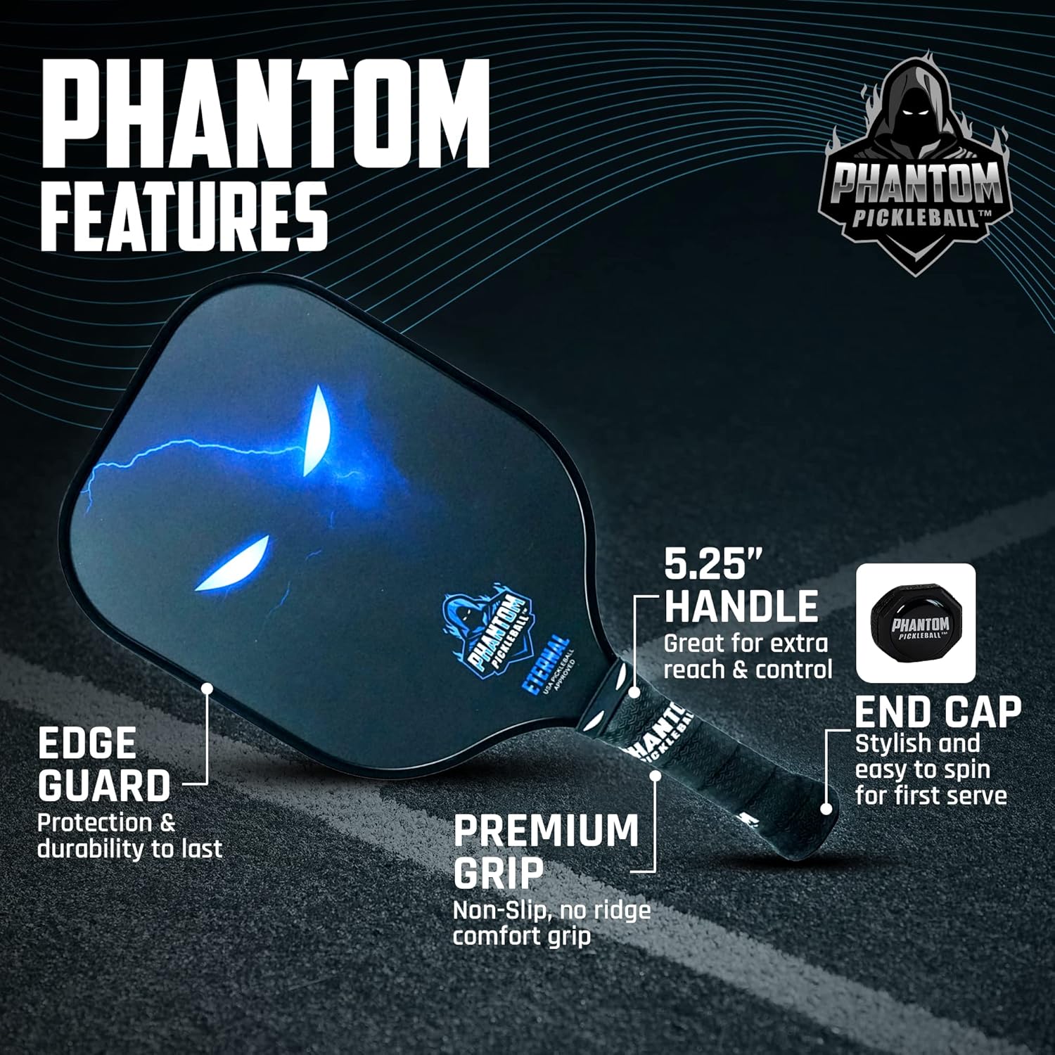 Phantom Eternal – Paleta de pickleball T700 de fibra de carbono de 0.551 in con cubierta de paleta de pickleball – Paletas de pickleball aprobadas