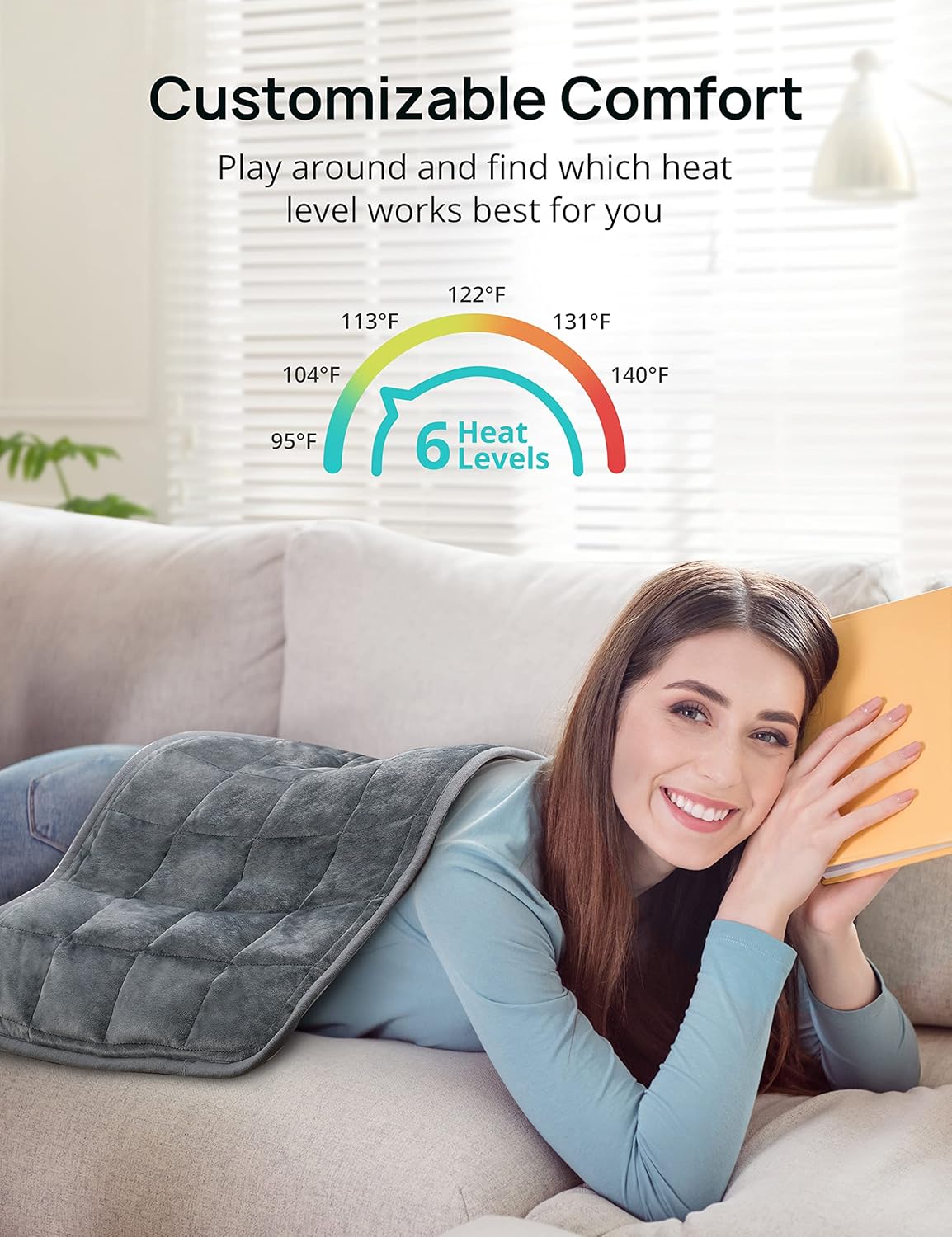 Almohadilla térmica pesada de 17 x 33 pulgadas XXXL para aliviar el dolor de espalda, 5 libras con 6 ajustes de calor, almohadilla térmica de