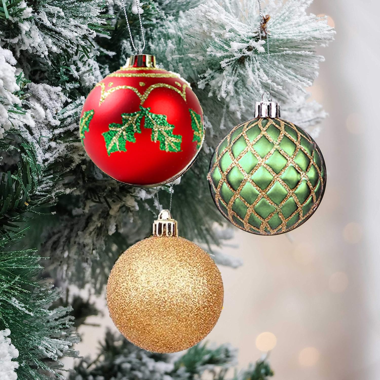 Juego de 30 bolas de Navidad para decoración de árbol de Navidad, 2.4 in, inastillables, adornos para árbol de Navidad, corona de Navidad y