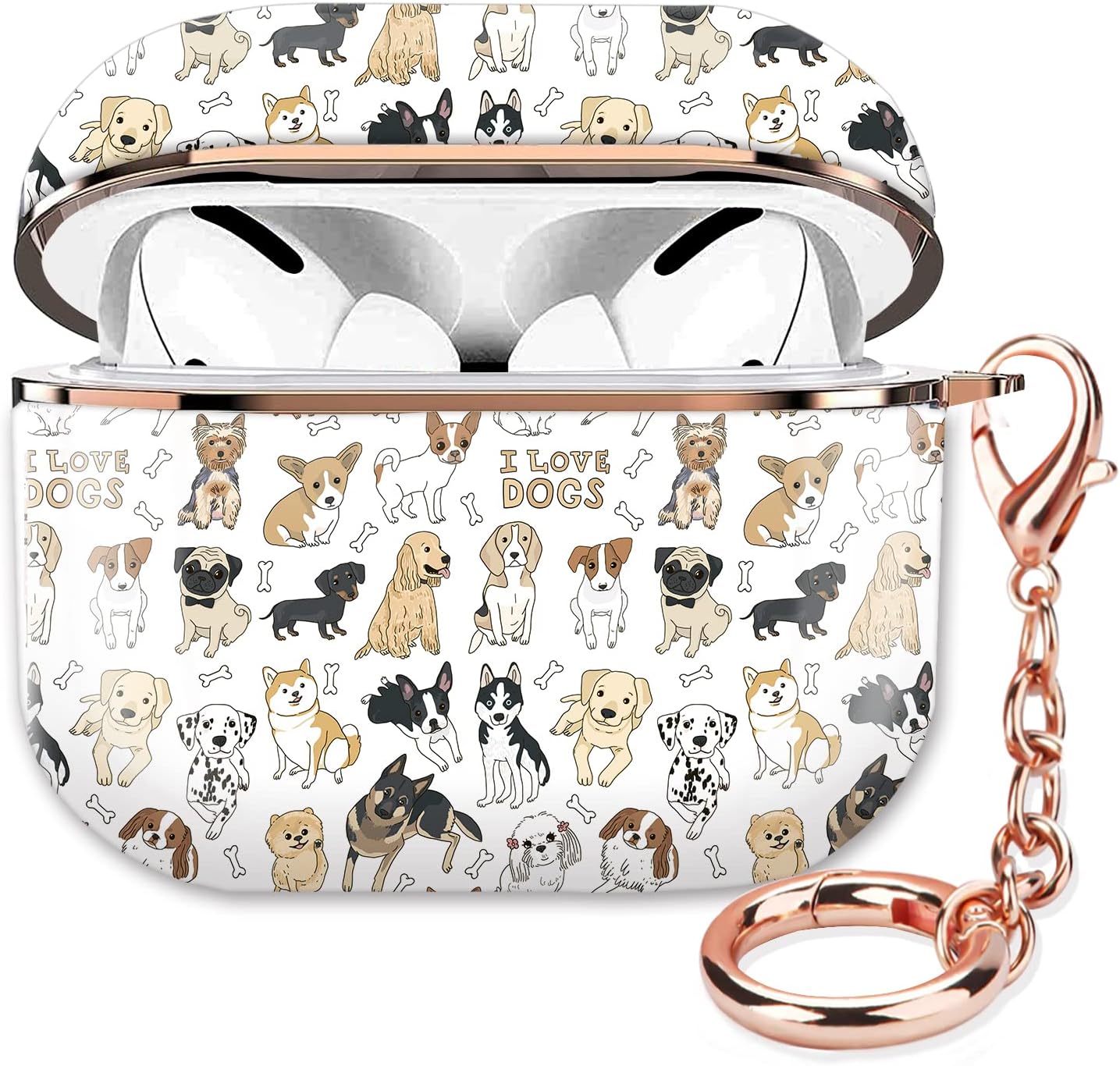 ZEKICE Funda para Airpod Pro de 1 generación, funda protectora a prueba de golpes, con llavero de oro rosa, funda para niñas, mujeres y hombres