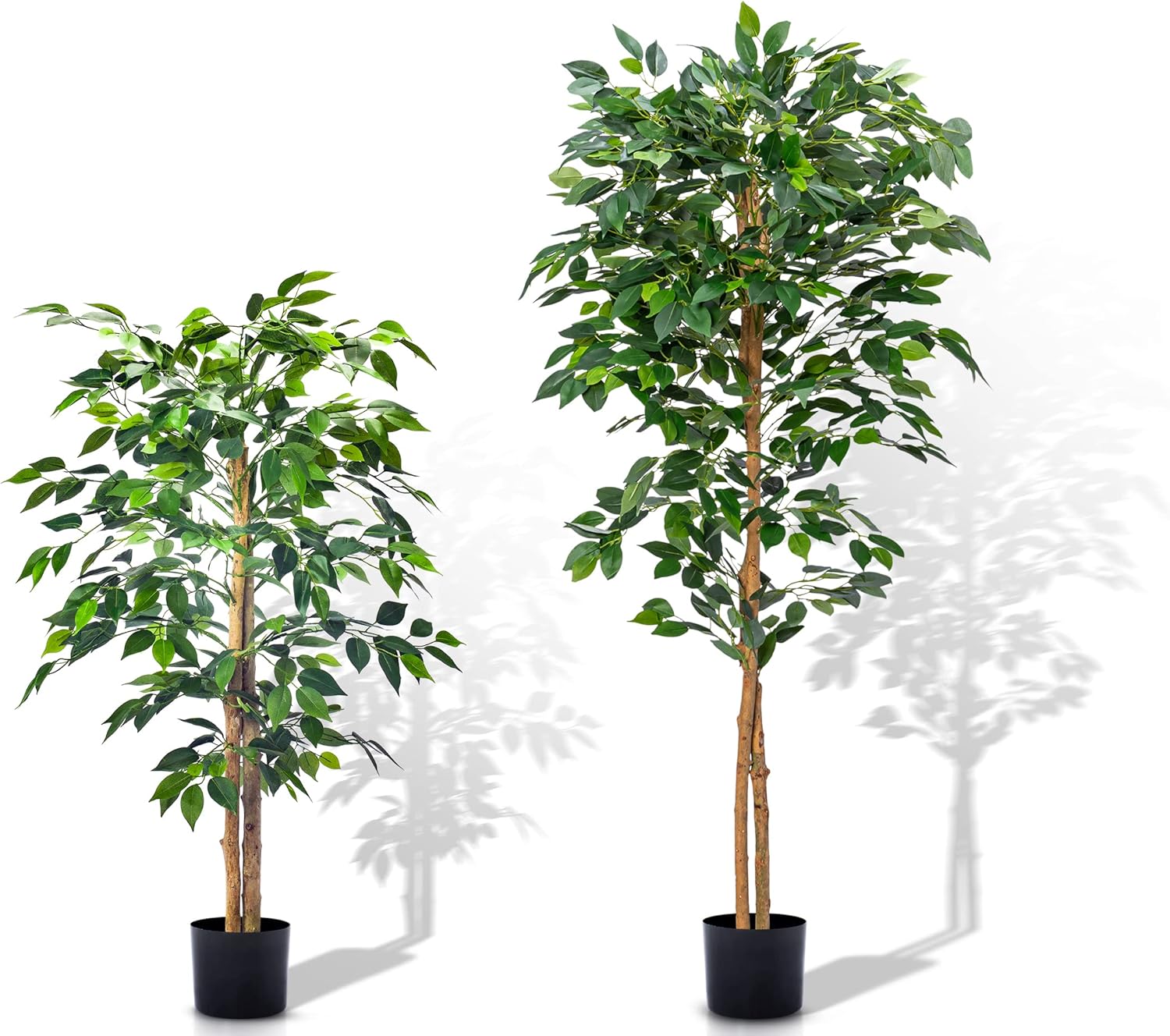 Plantas artificiales de ficus, árboles de eucalipto con hojas de seda, musgo falso y maceta resistente, plantas falsas para decoración de oficina y