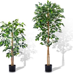 Plantas artificiales de ficus, árboles de eucalipto con hojas de seda, musgo falso y maceta resistente, plantas falsas para decoración de oficina y Plantas artificiales de ficus, árboles de eucalipto con hojas de seda, musgo falso y maceta resistente, plantas falsas para decoración de oficina y