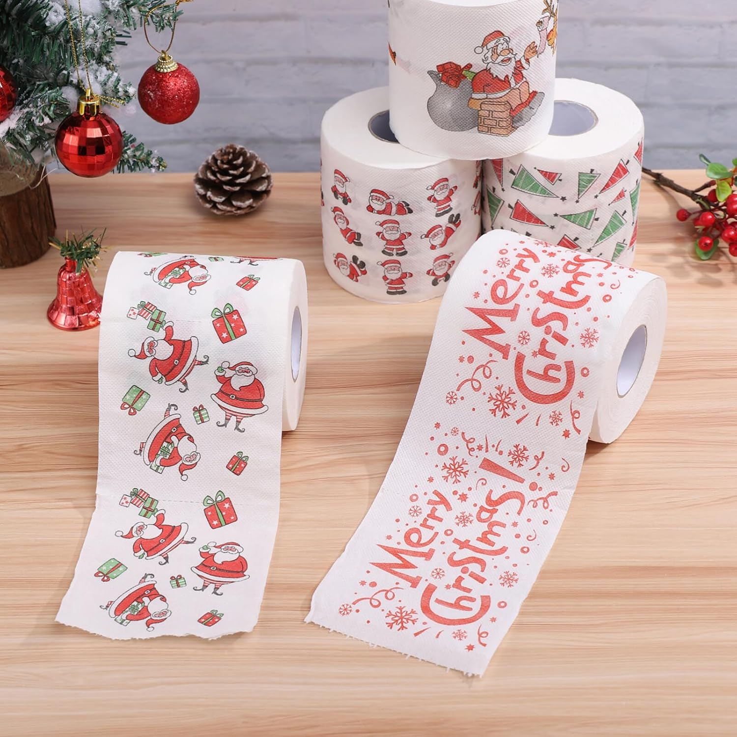 MAGICLULU Rollo de papel higiénico de Navidad, 5 unidades, decoraciones navideñas, papel higiénico divertido para baño de Navidad