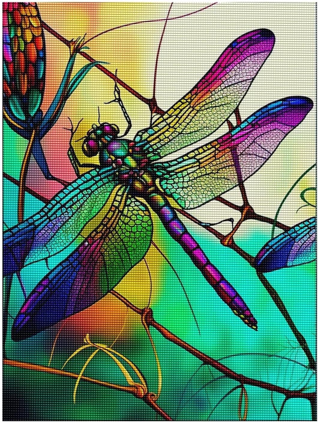 Juego de pintura de diamante para niños y adultos, pintura artística colorida de libélula, juego digital de diamante redondo 5D, pintura bordada de