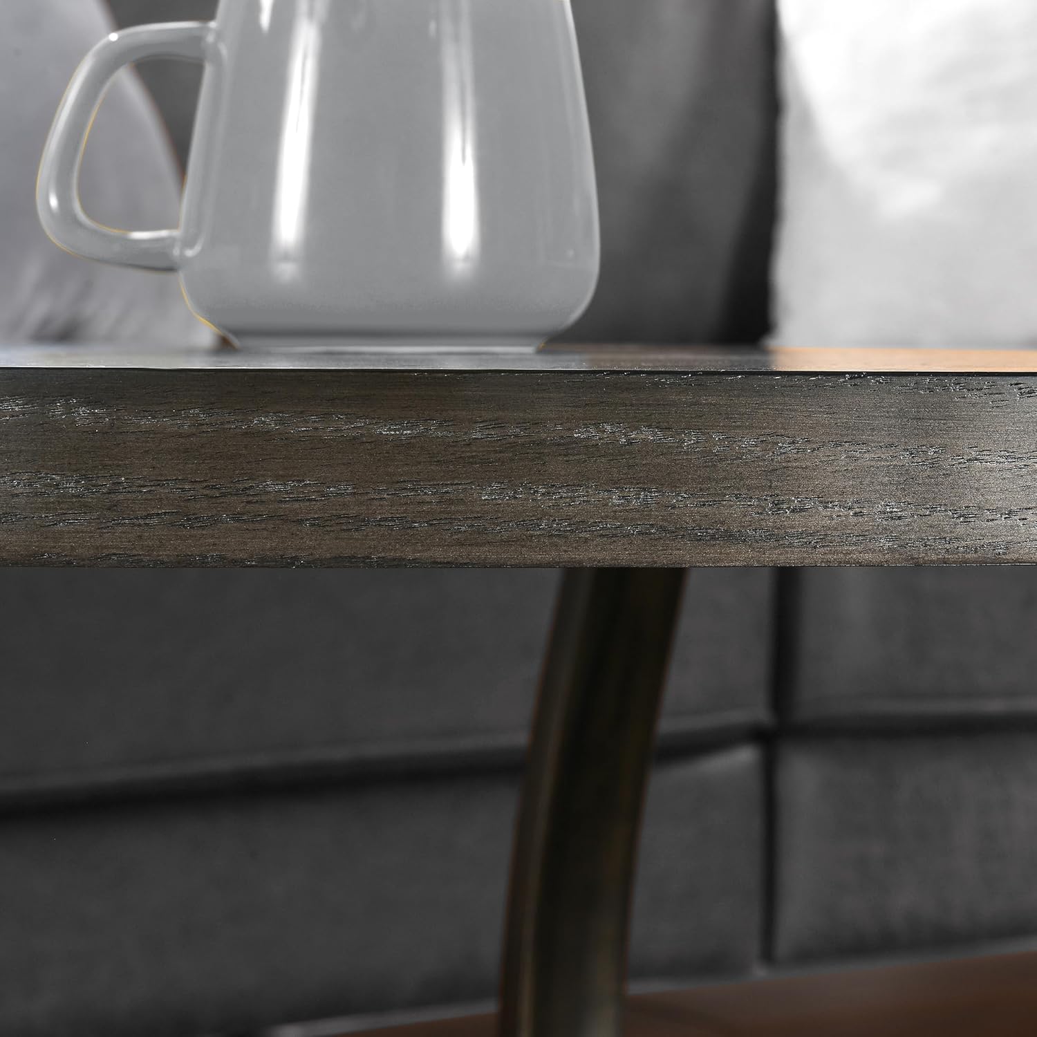 MODERION KFZ2439DK – Mesa auxiliar ovalada con estante de almacenamiento, mesa de té de centro industrial con patas de metal, mesa de sofá lateral