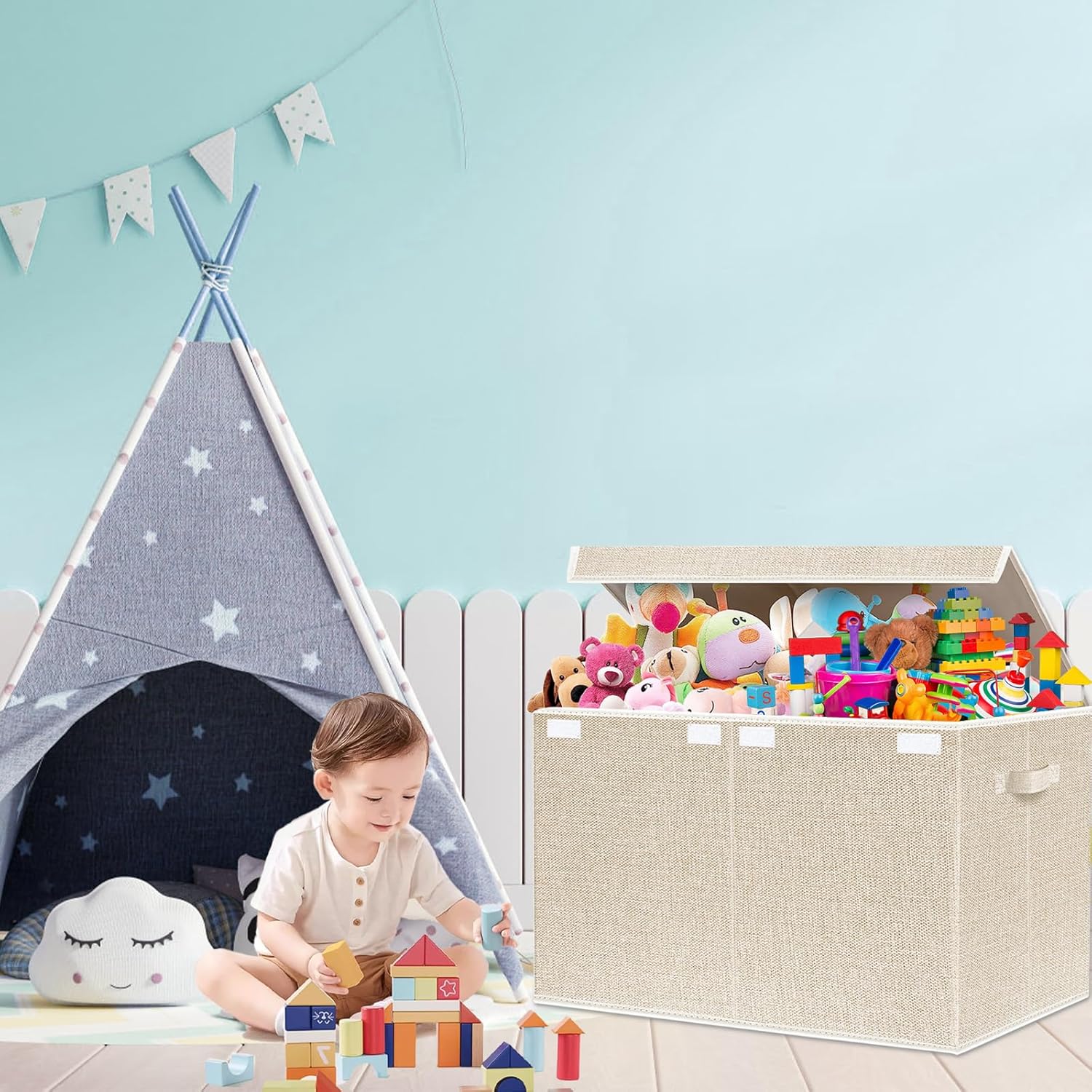 VERONLY Caja grande de juguetes con tapa, cajas plegables para juguetes para niños, cestas organizadoras con asas para niños, niñas, guardería, sala