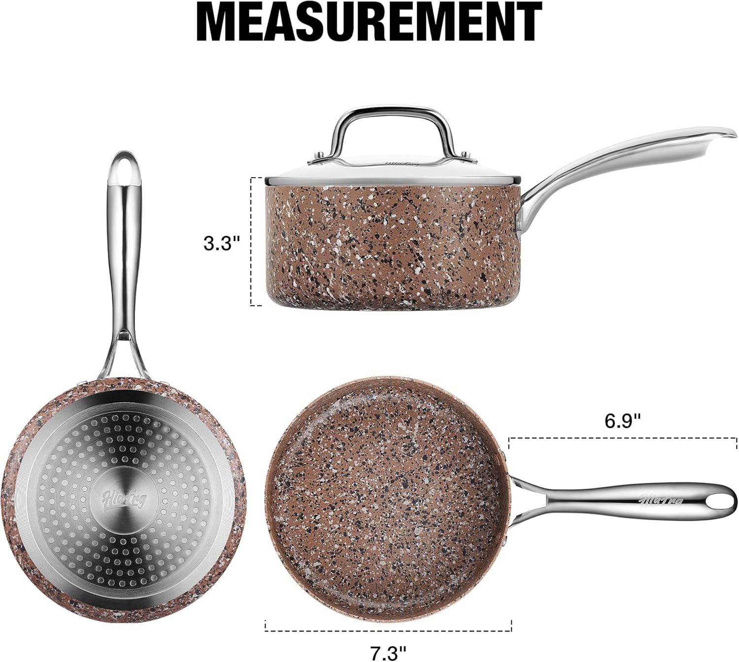 HLAFRG Utensilios de cocina con infusión de granito antiadherente, olla de 2 cuartos de galón con tapa, sin PFOA, apta para todas las cocinas, apta