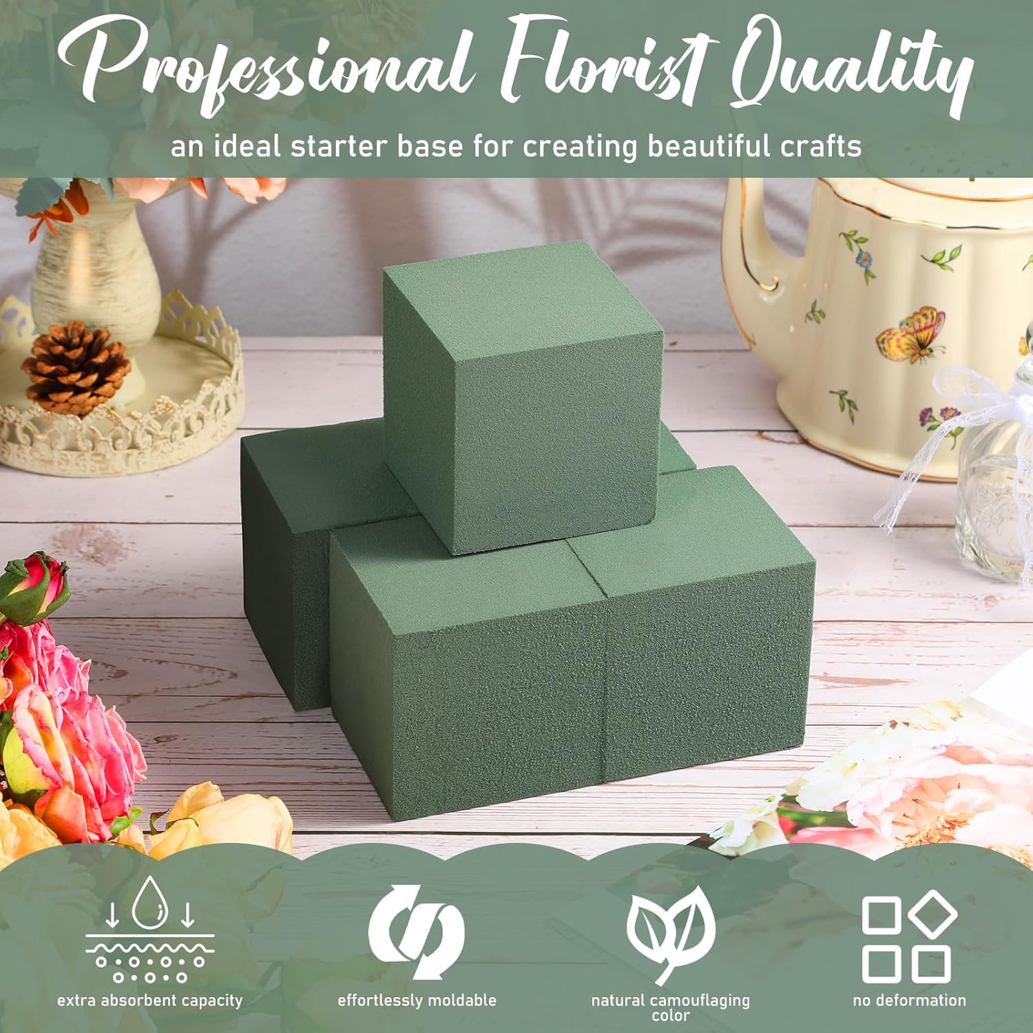Gerrii 40 bloques de espuma floral para arreglos florales, plantas de ladrillo de espuma de floristería, flores secas y húmedas, suministros verdes
