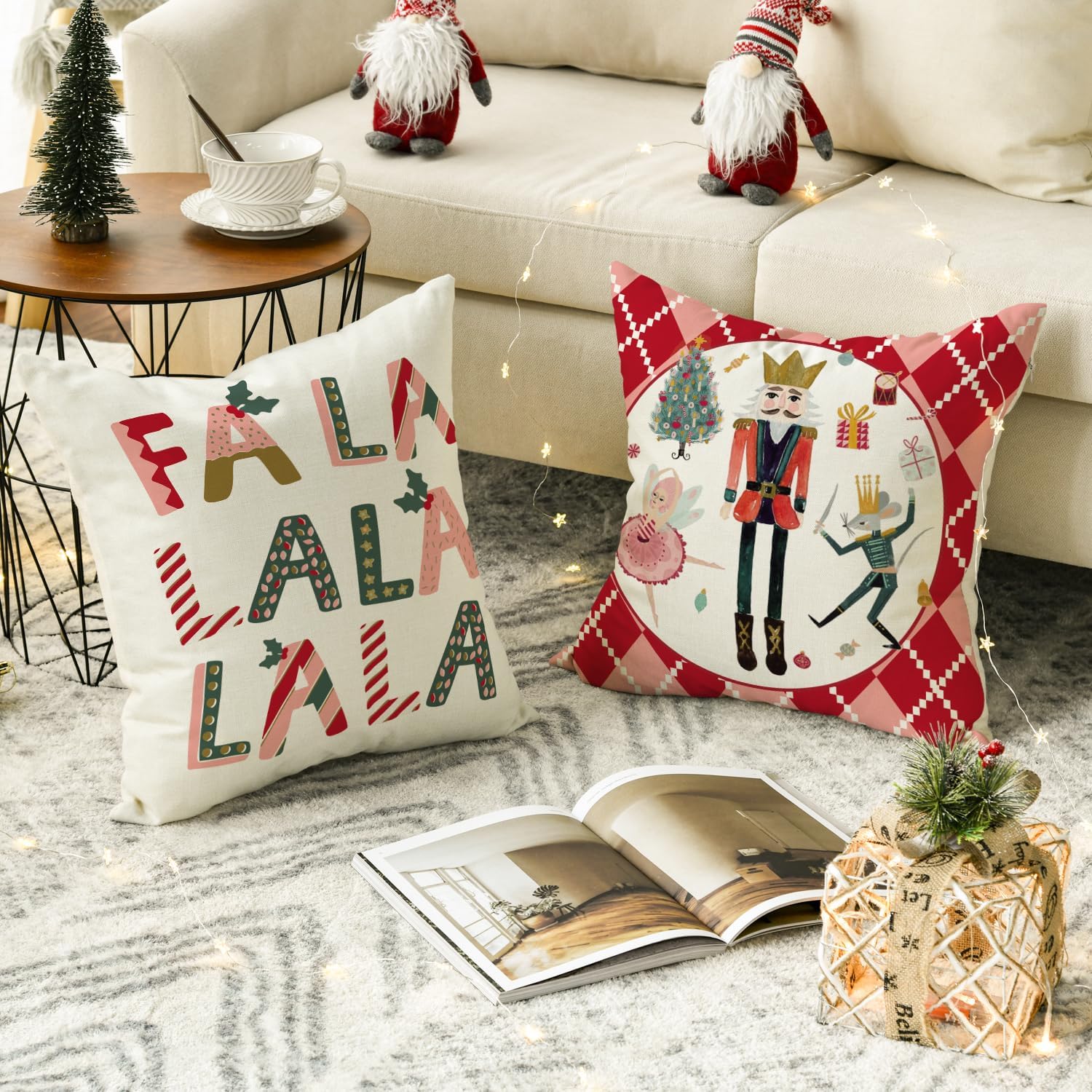 AVOIN colorlife Juego de 4 fundas de almohada rojas con cascanueces de Navidad de 18 x 18 pulgadas, para decoración de sofá y fiesta de invierno