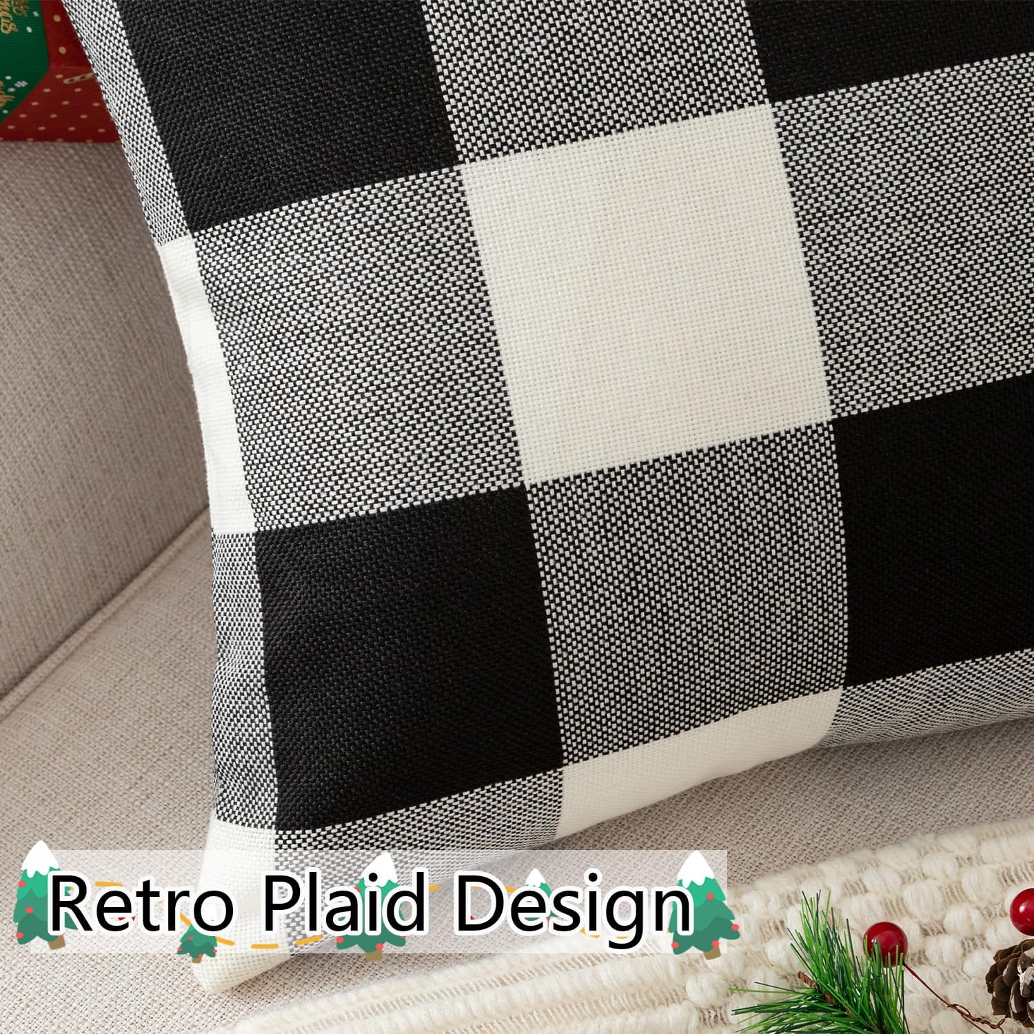 UGASA – Juego de 2 fundas de almohada clásicas a cuadros de lino a cuadros retro, fundas de cojín decorativas para sofá, cama, vacaciones, 12 x 20