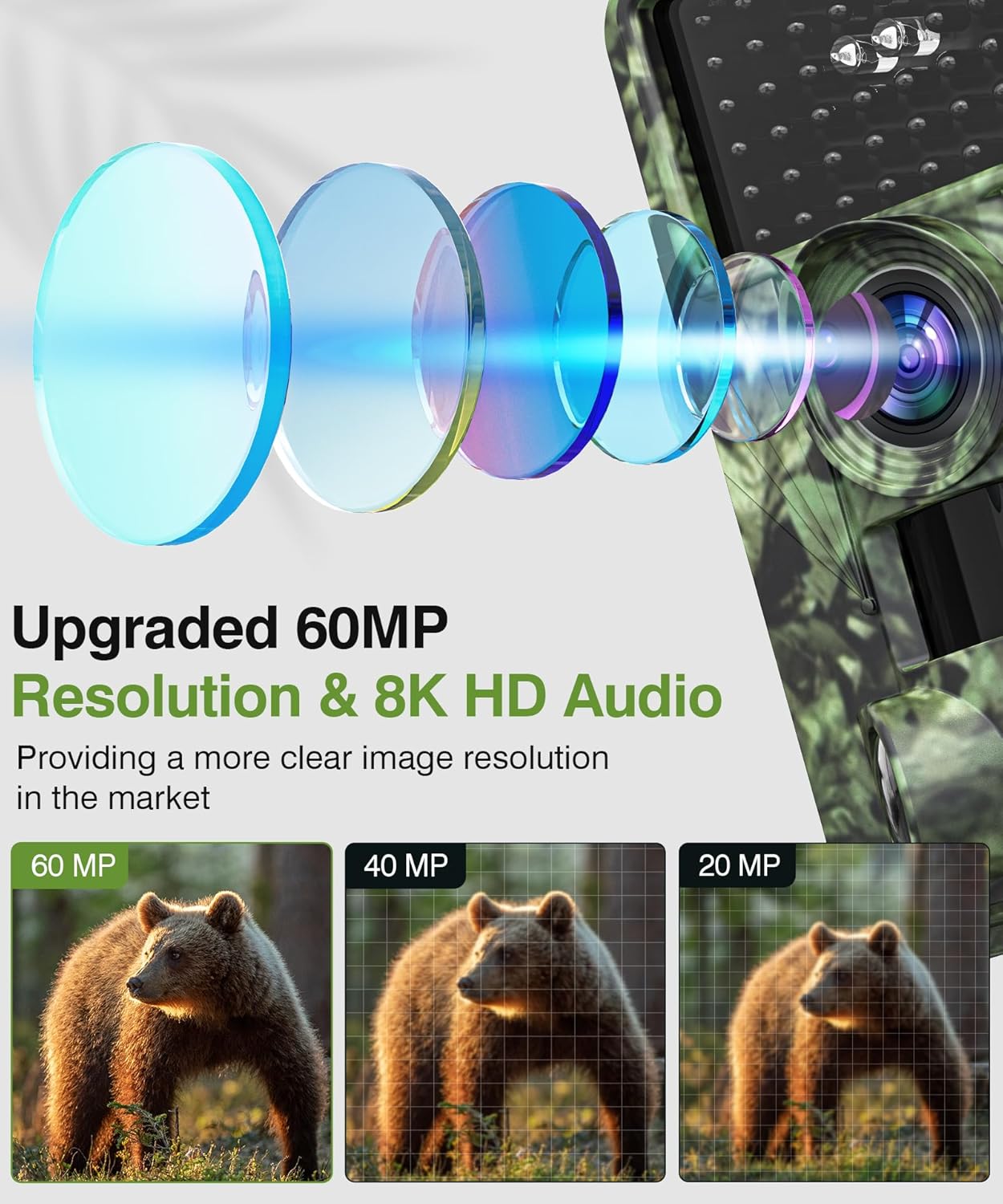 Cámara de sendero cámara de juego WiFi de 8K 60MP con tiempo de disparo de 0.3s, LED de 850 nm para cámara de caza de visión nocturna, aplicación de