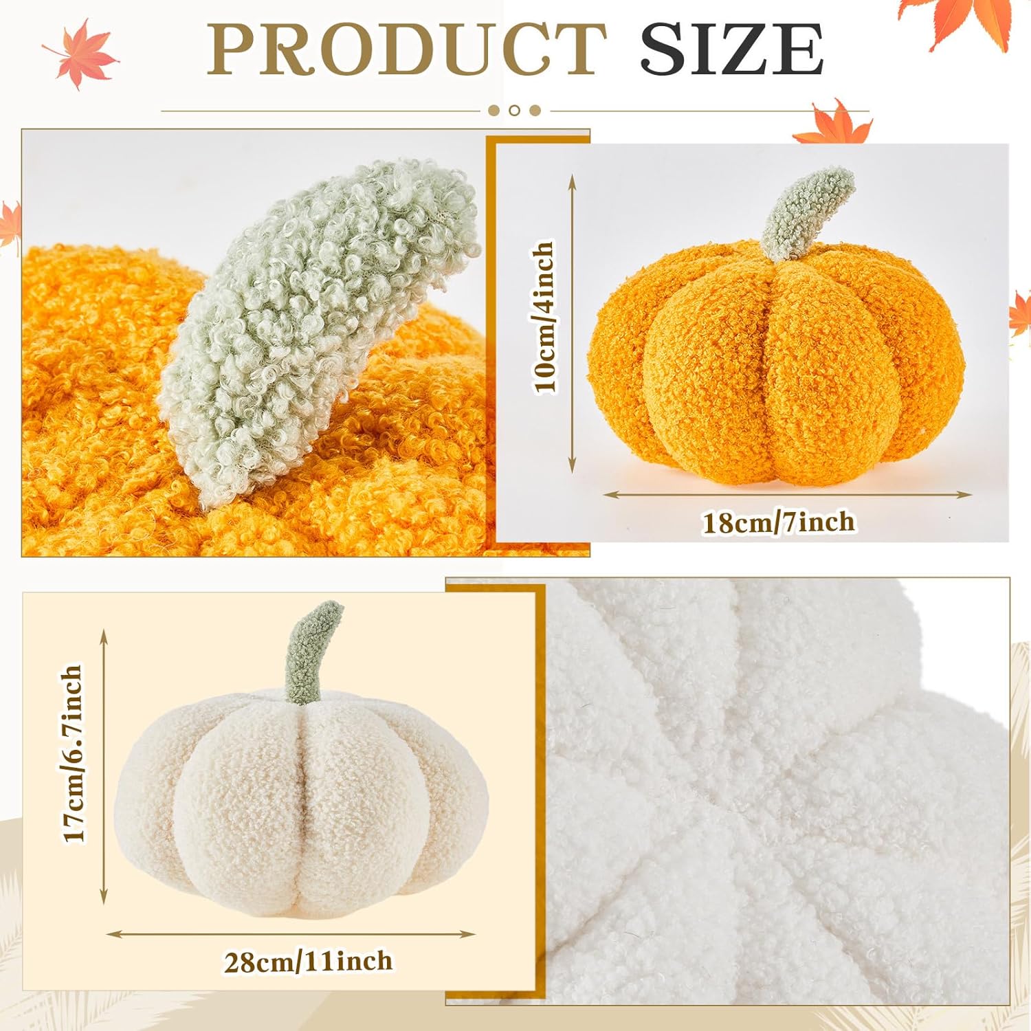 Calabaza de peluche de Halloween con forma 3D decorativa de Acción de Gracias, suave y linda, 11 pulgadas, 7 pulgadas (naranja clásico, blanco,
