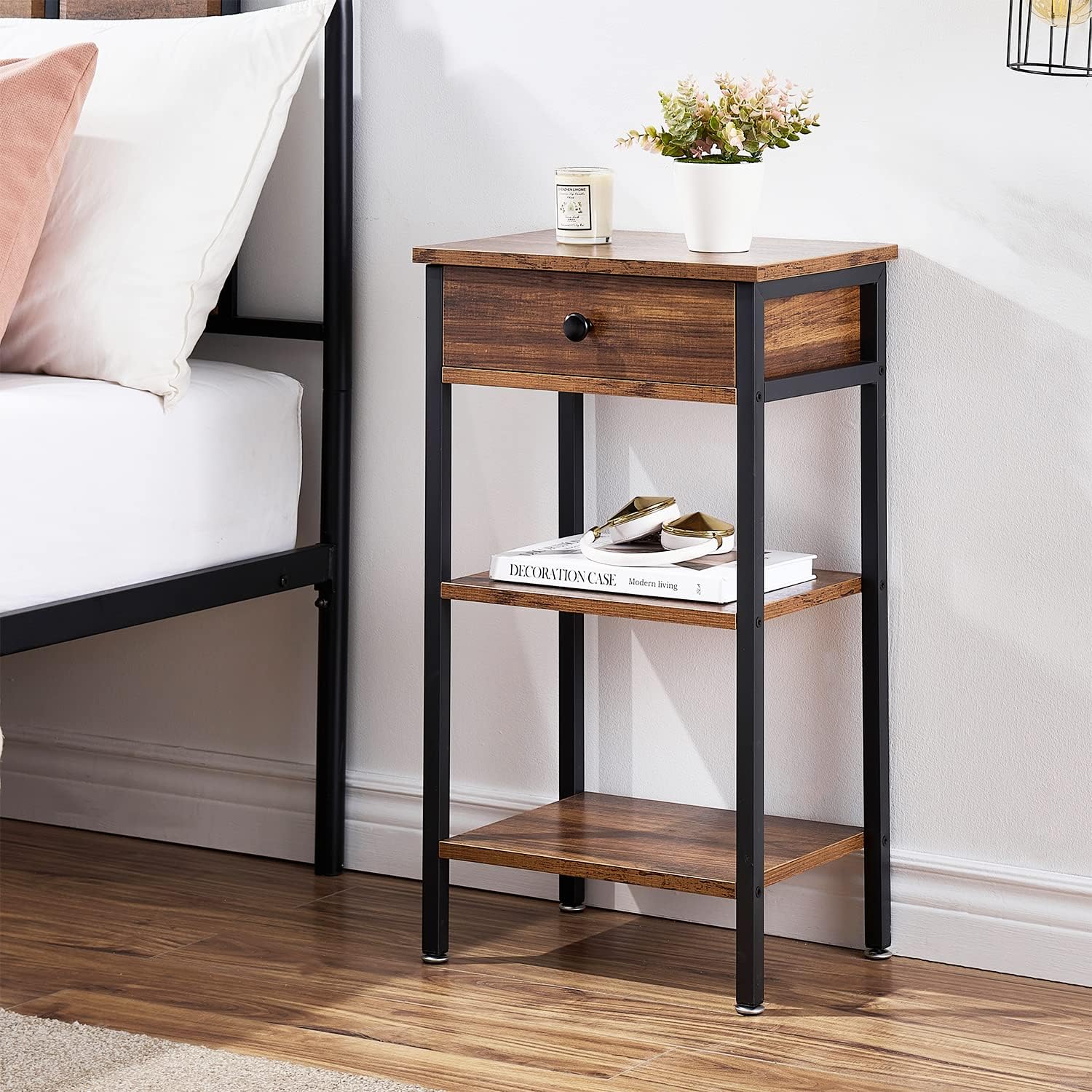 VECELO Mesita de noche, mesa auxiliar moderna con espacio de almacenamiento y cajón, mesitas de noche X-Design para sala de estar, dormitorio,