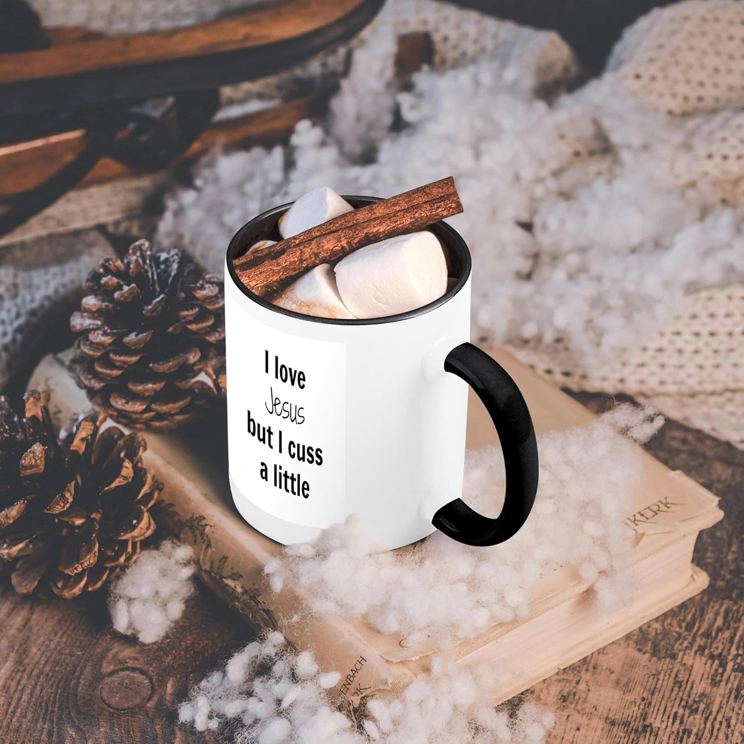 3dRose I Love Jesus But I Cuss A Little – Taza de 11 onzas, color negro