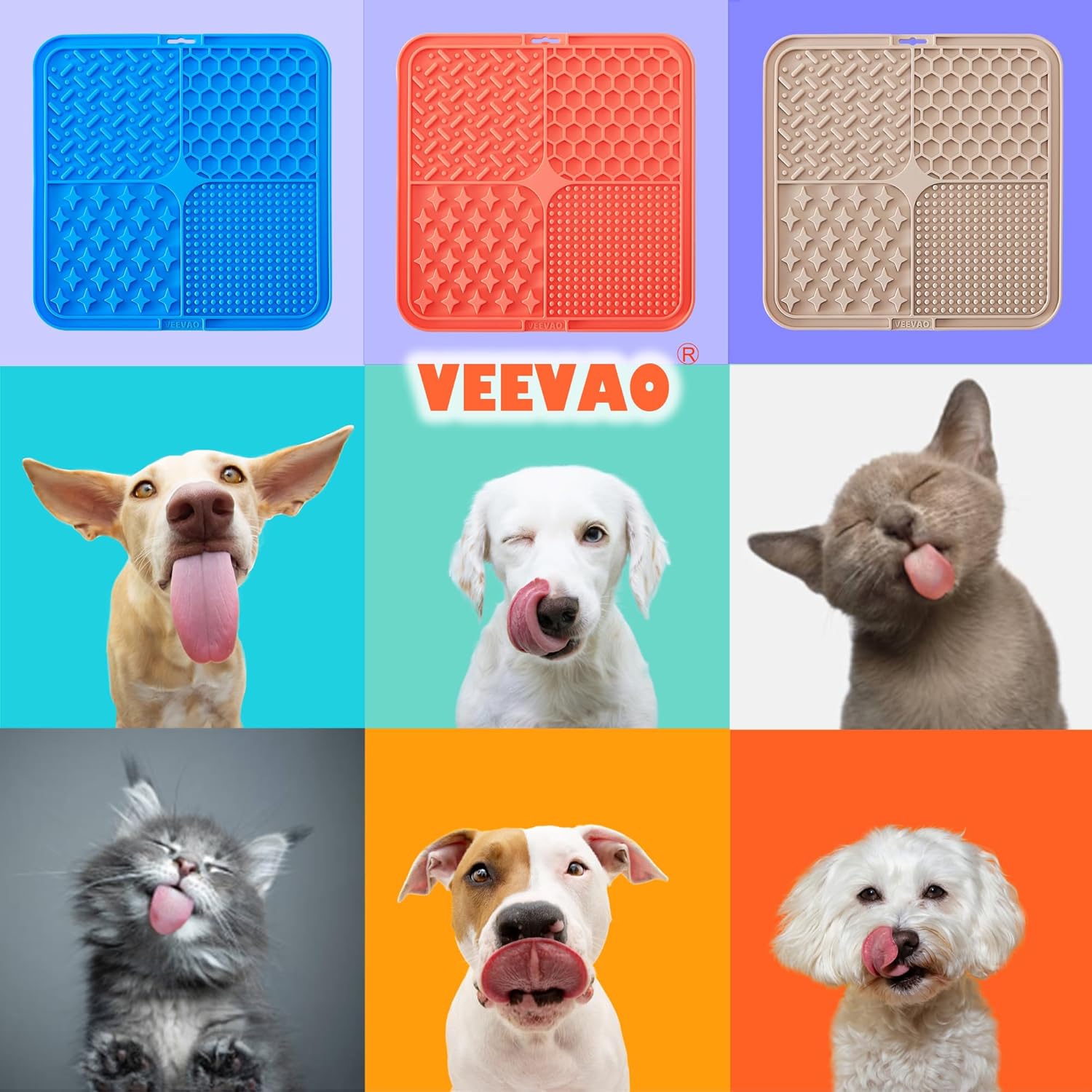 Tapete para lamer perros, 8 x 8 pulgadas, de silicona de grado alimenticio para perros y gatos, 2 alfombrillas para lamer perros con ventosas,