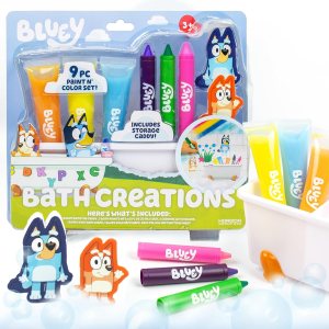 Bluey Bath Creations, juego de actividades de 9 piezas, divertidos juguetes de baño, incluye pinturas de baño lavables, crayones de baño, Bluey Bath Creations, juego de actividades de 9 piezas, divertidos juguetes de baño, incluye pinturas de baño lavables, crayones de baño,