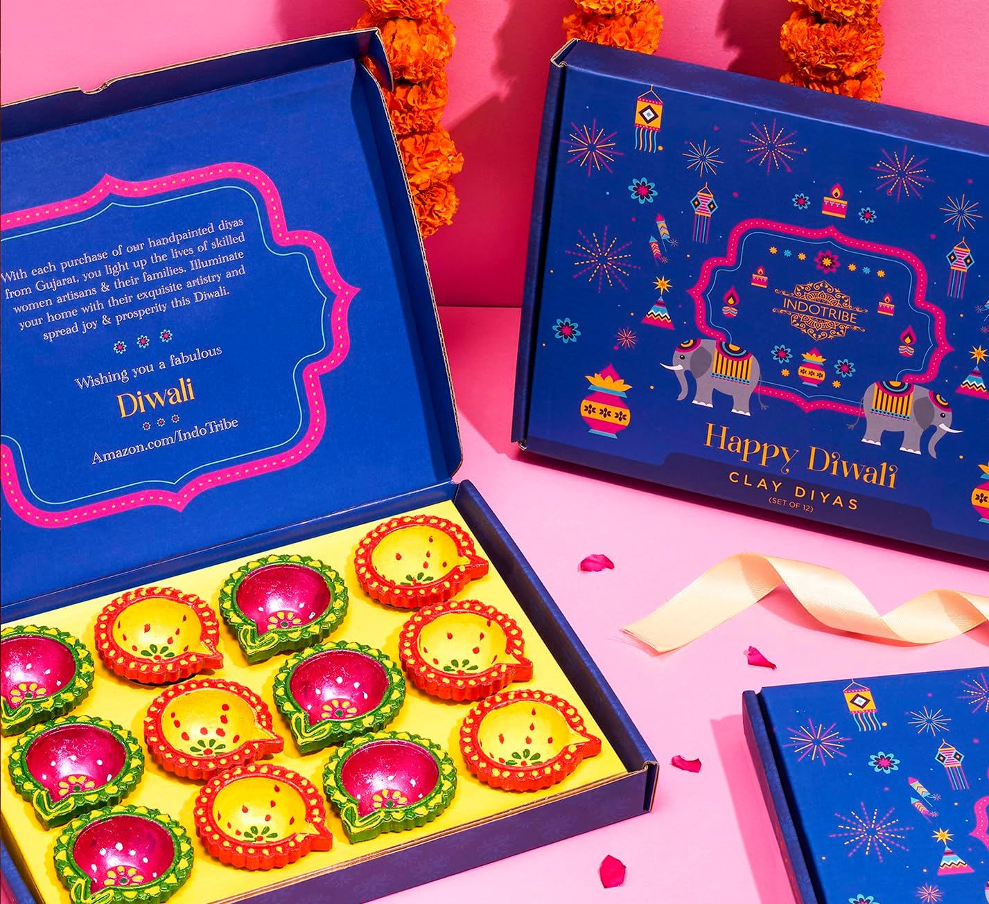 IndoTribe 12 piezas Diwali Diyas para decoración Diwali Decoraciones para el hogar Diwali luces Diwali Decoración Diwali Diya Diwali Vela Diwali