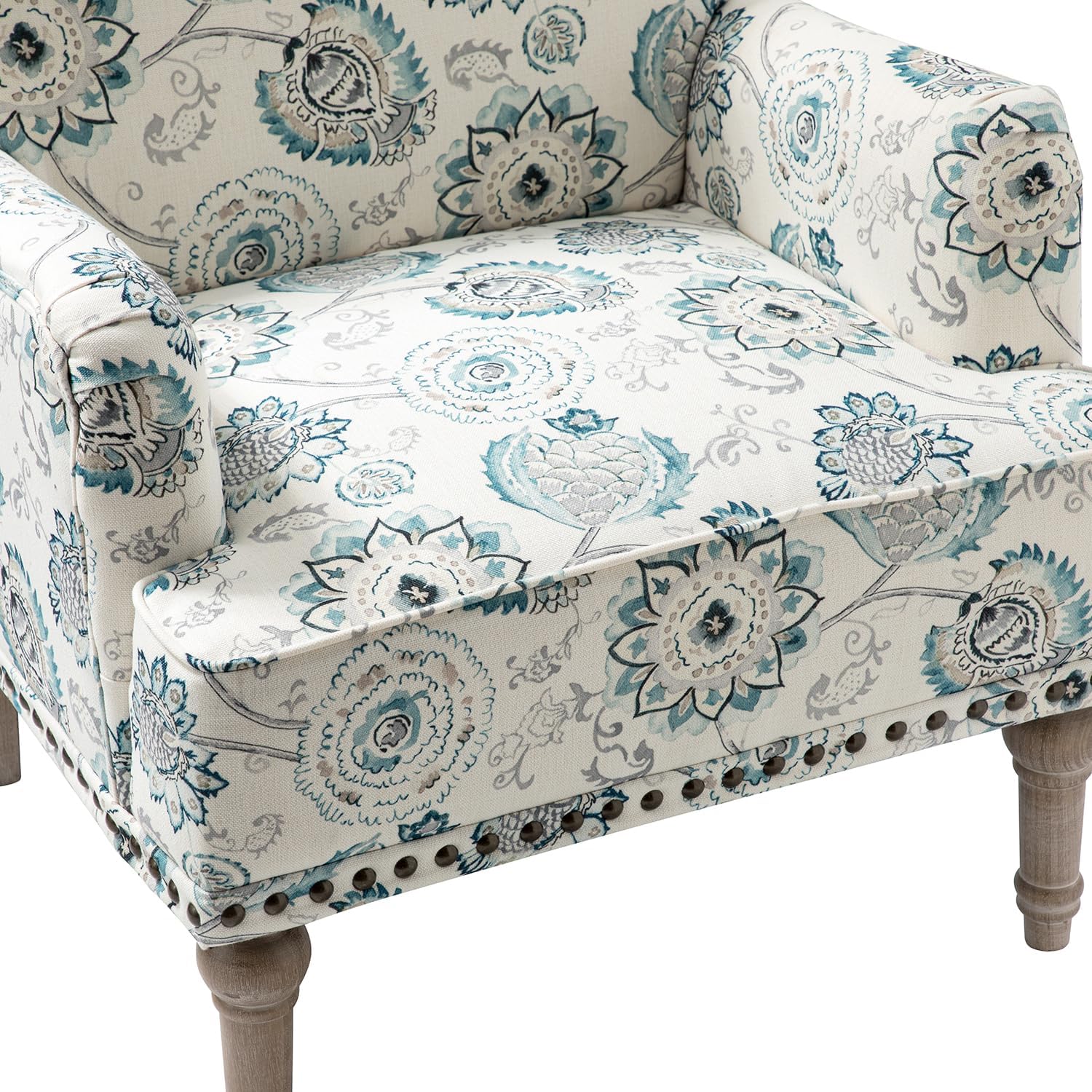 HULALA HOME Sillón moderno con patas de madera y ribete de cabeza de clavo, cómoda silla decorativa tapizada para sala de estar y dormitorio