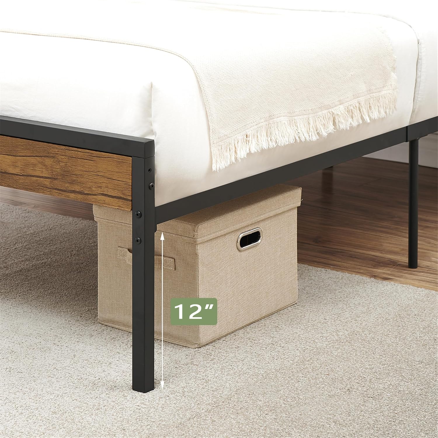 IDEALHOUSE Base de cama Queen con cabecera de madera rústica vintage, marco de cama tamaño Queen con almacenamiento, base de colchón, soporte de