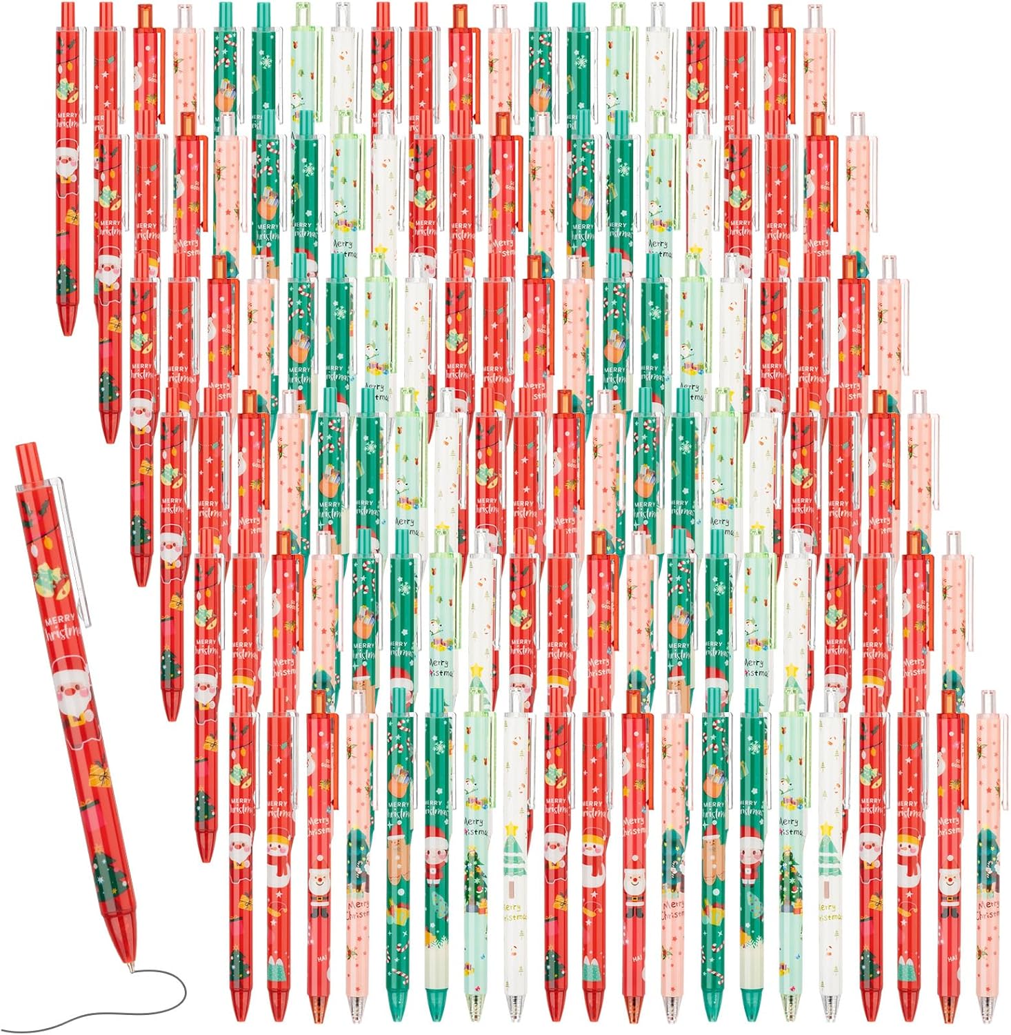 Yeaqee 240 bolígrafos de Navidad a granel retráctiles de Navidad a granel, bolígrafos de tinta de gel, bolígrafos de tinta de gel de dibujos