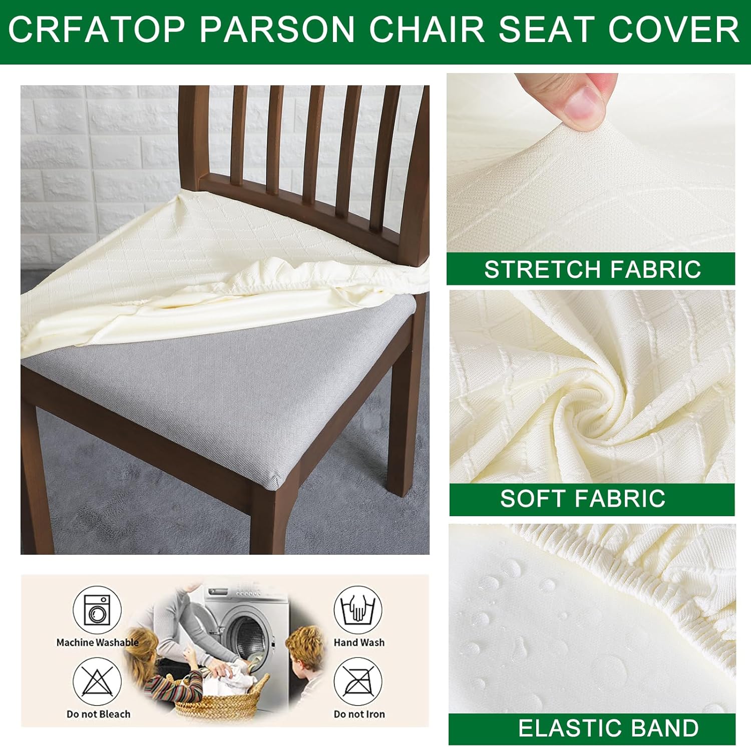 CRFATOP Juego de 2 fundas de asiento impermeables para sillas de comedor, fundas de asiento de silla de jacquard, fundas elásticas para sillas de