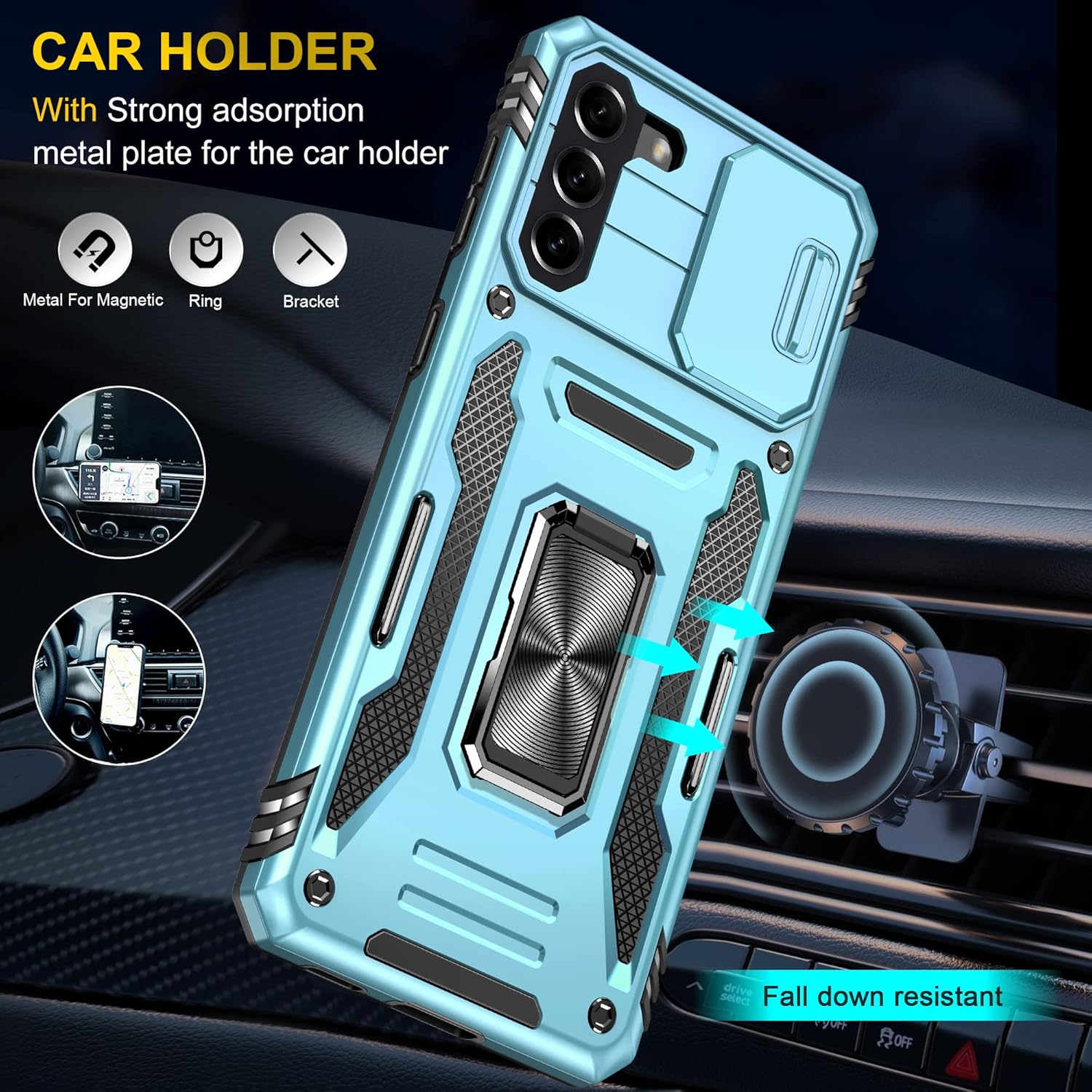 PASNEW Funda para Samsung Galaxy S21+ 5G para niño, funda de cámara y soporte magnético, carcasa militar resistente a prueba de golpes para S21