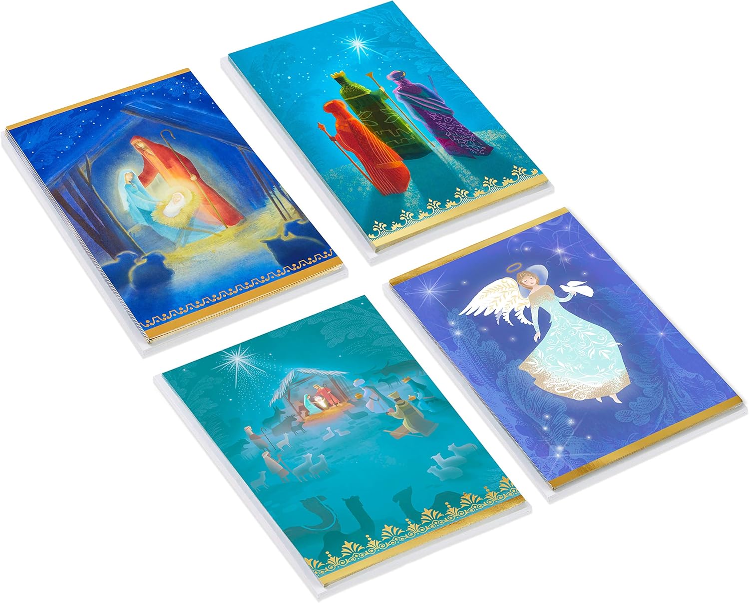 Hallmark Image Arts – Surtido de tarjetas de Navidad religiosas en caja, diseño de Belén pintado (4 diseños, 24 tarjetas y sobres)